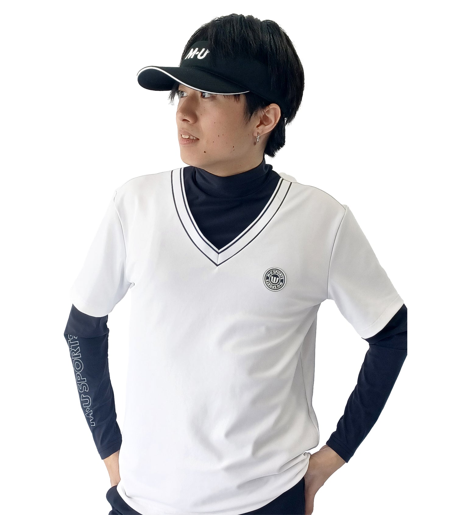 メンズ長袖フェイクレイヤープルオーバー