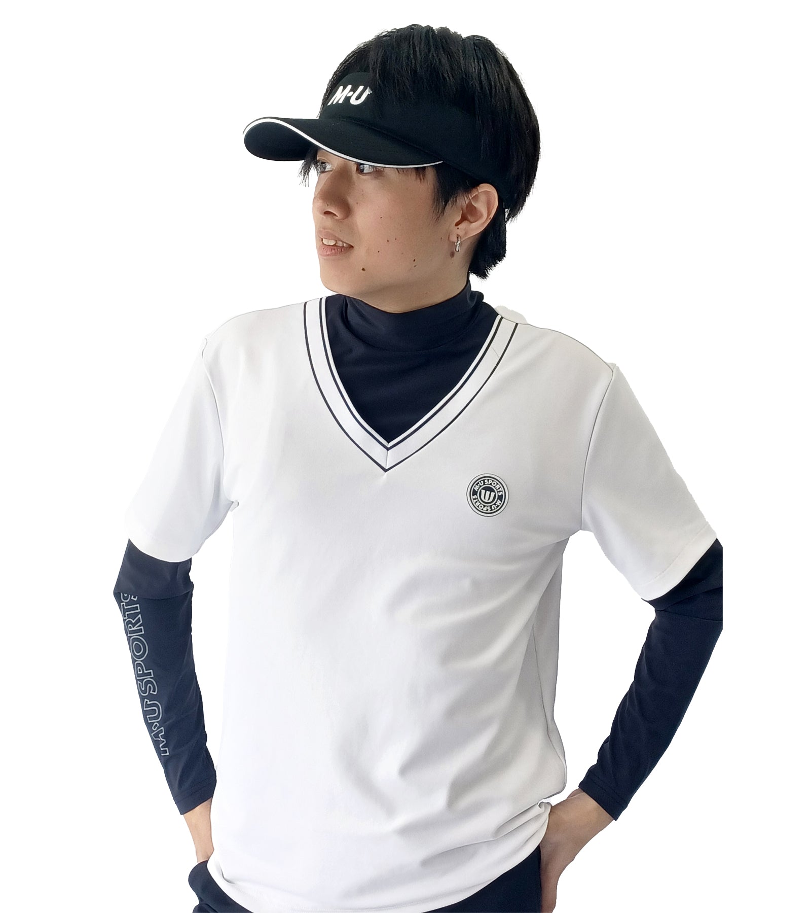 メンズ長袖フェイクレイヤープルオーバー