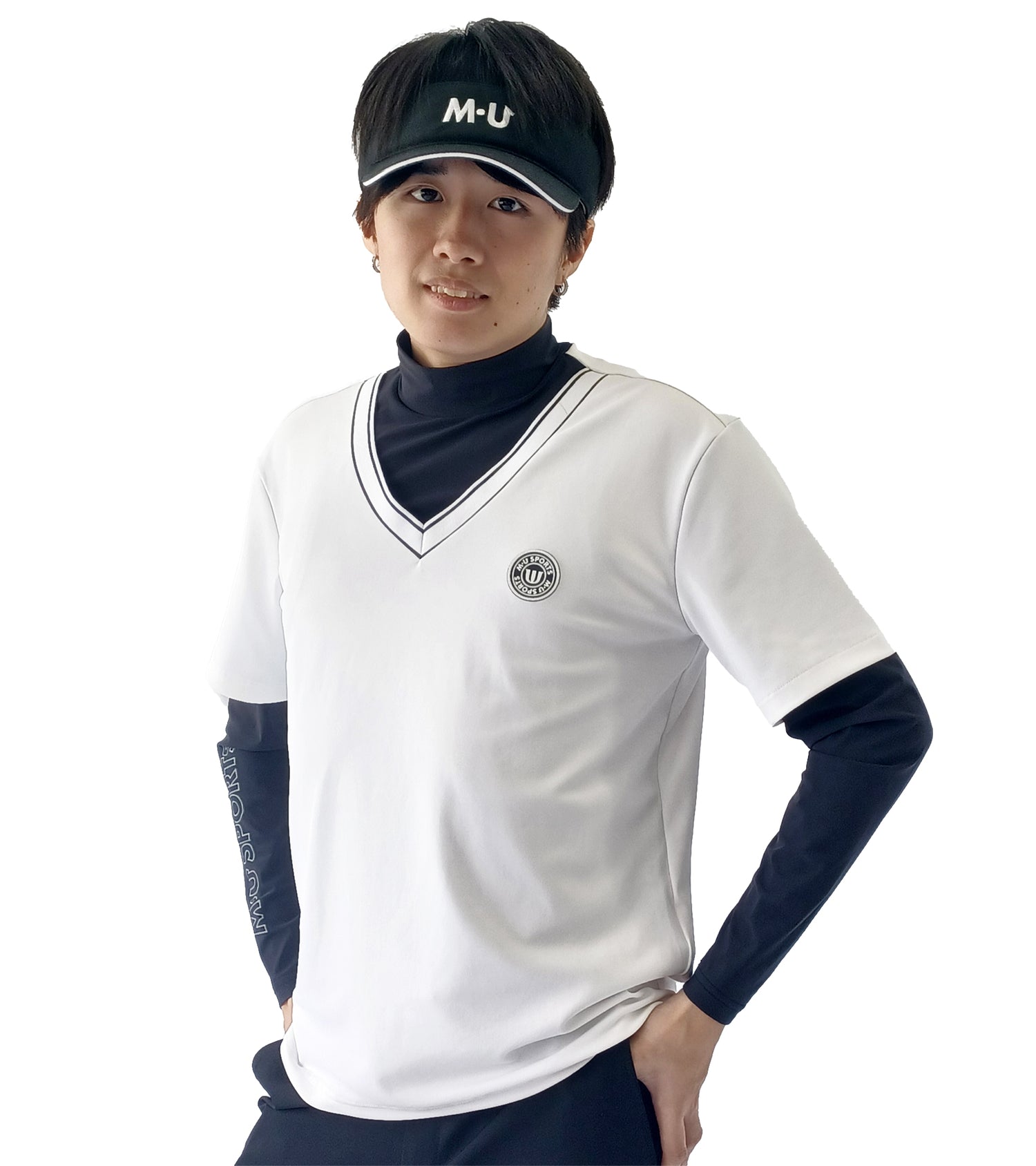 メンズ長袖フェイクレイヤープルオーバー