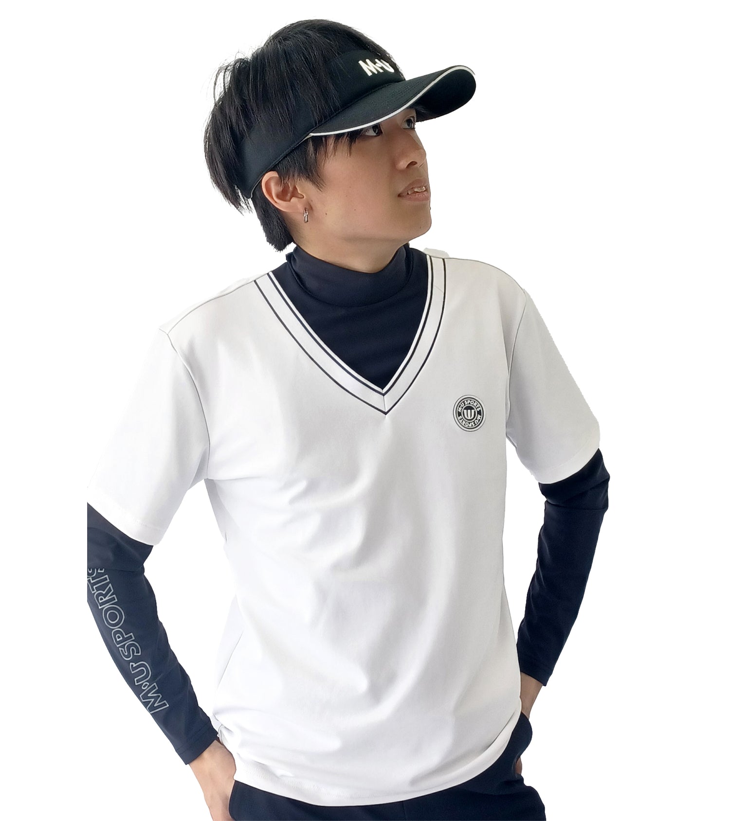 メンズ長袖フェイクレイヤープルオーバー