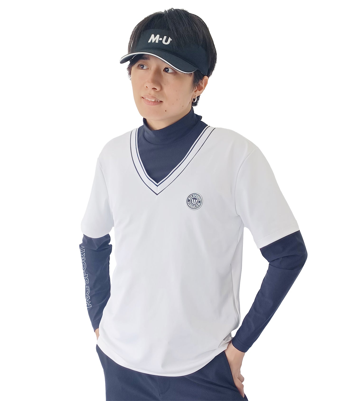 メンズ長袖フェイクレイヤープルオーバー