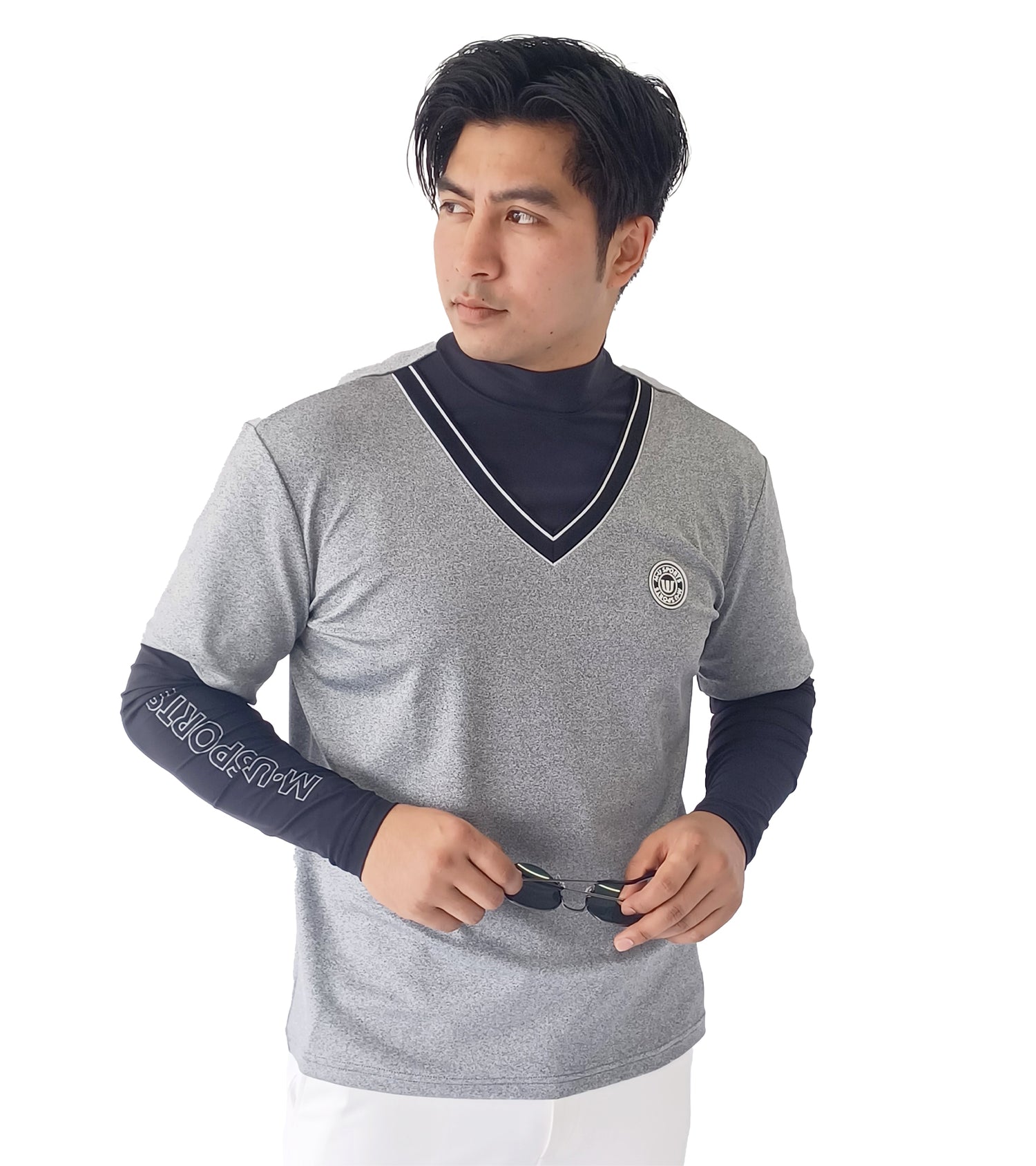 メンズ長袖フェイクレイヤープルオーバー