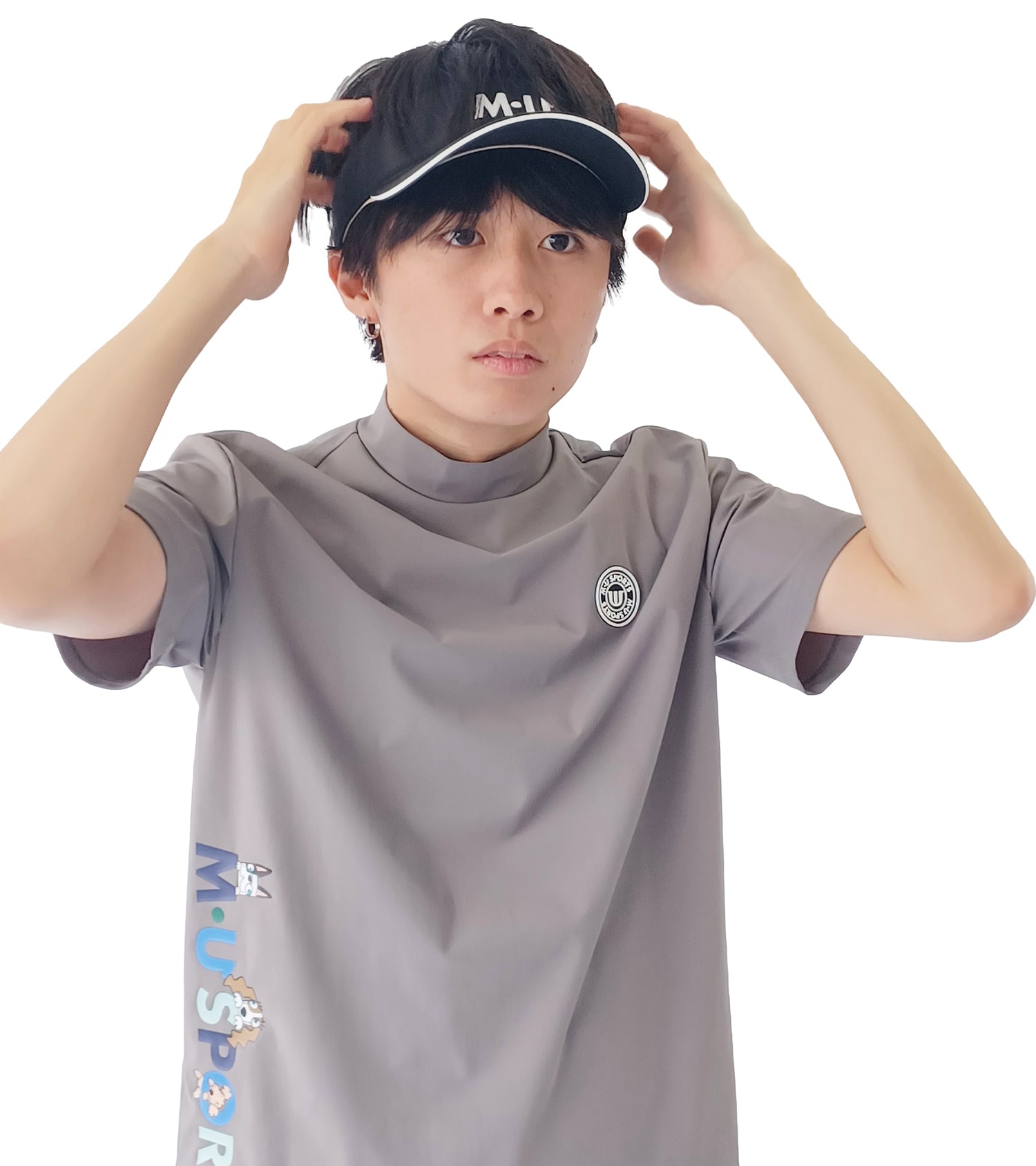 メンズ半袖モックネックプルオーバー