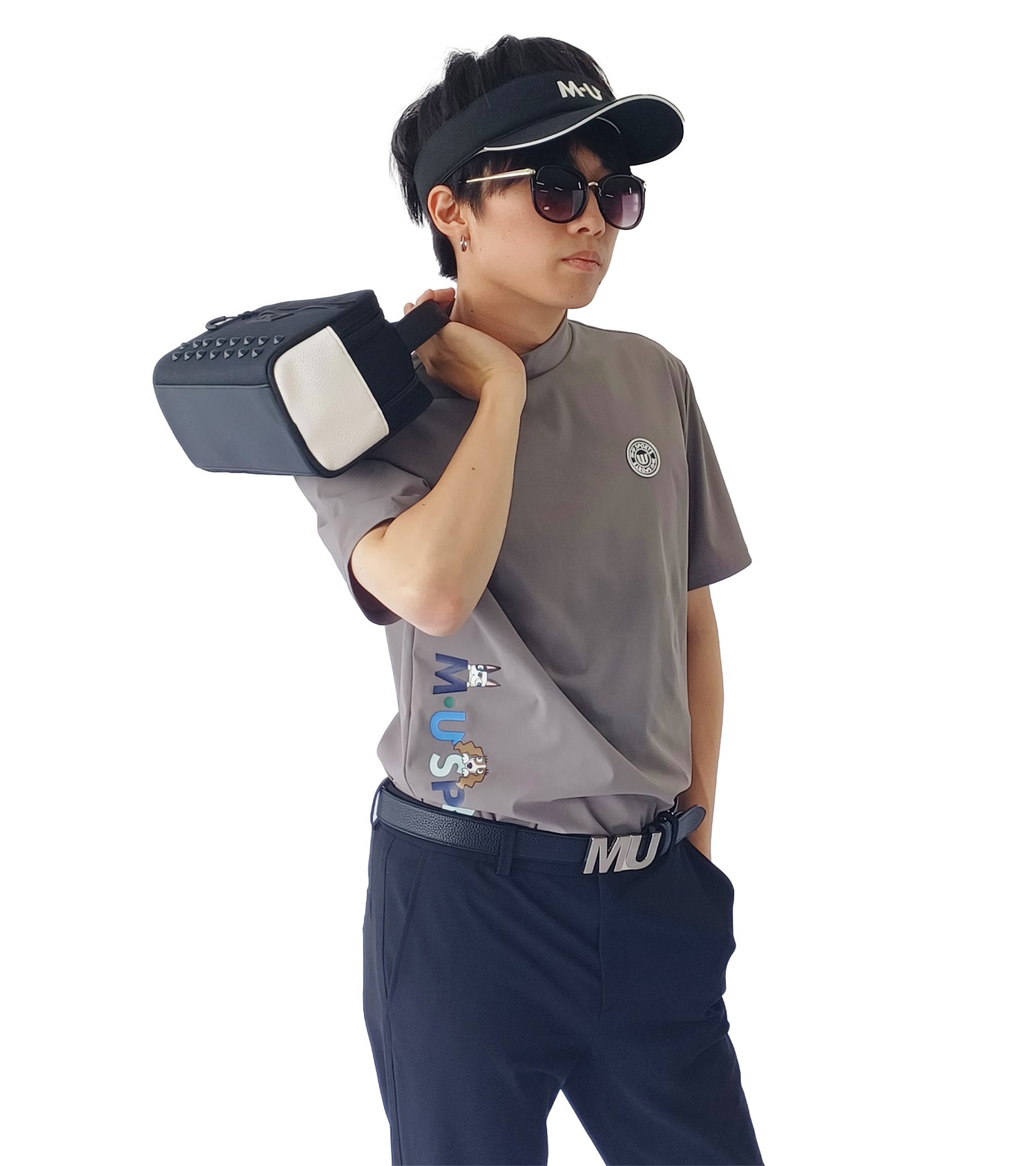 メンズ半袖モックネックプルオーバー