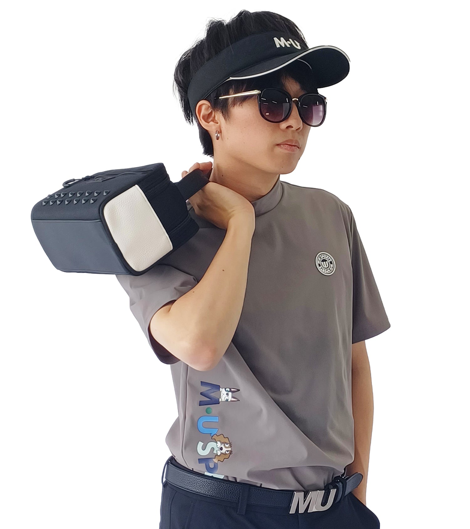 メンズ半袖モックネックプルオーバー