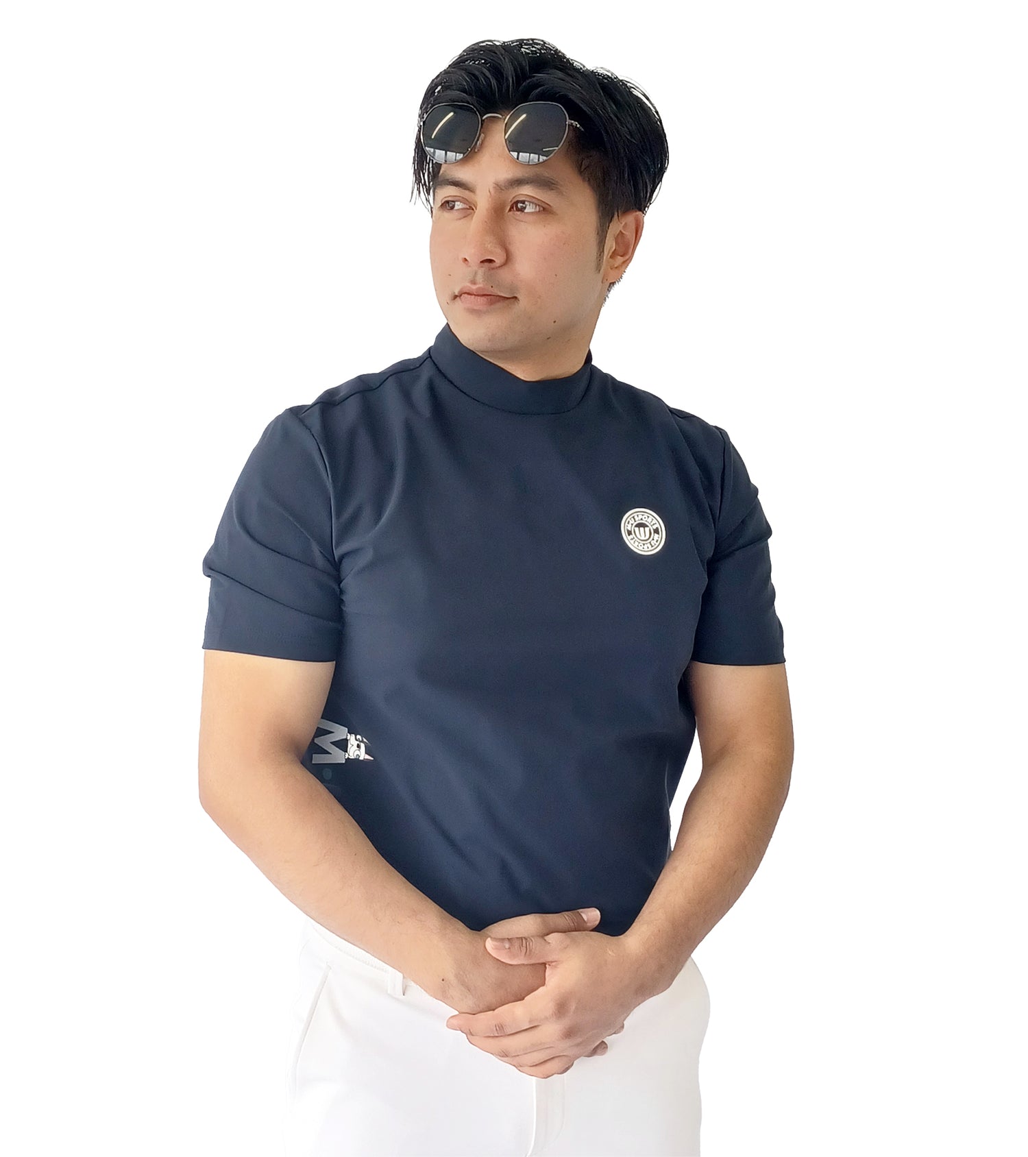 メンズ半袖モックネックプルオーバー