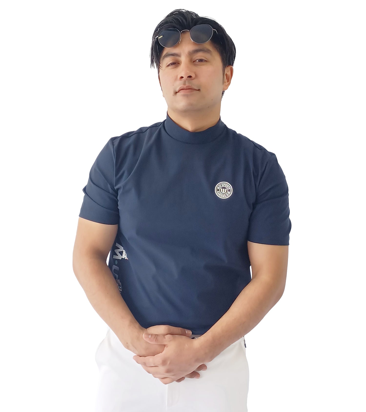 メンズ半袖モックネックプルオーバー