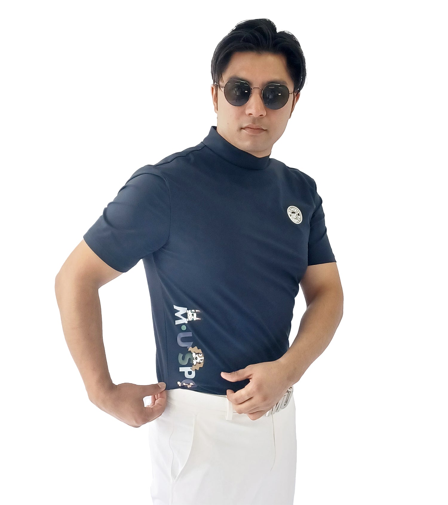 メンズ半袖モックネックプルオーバー