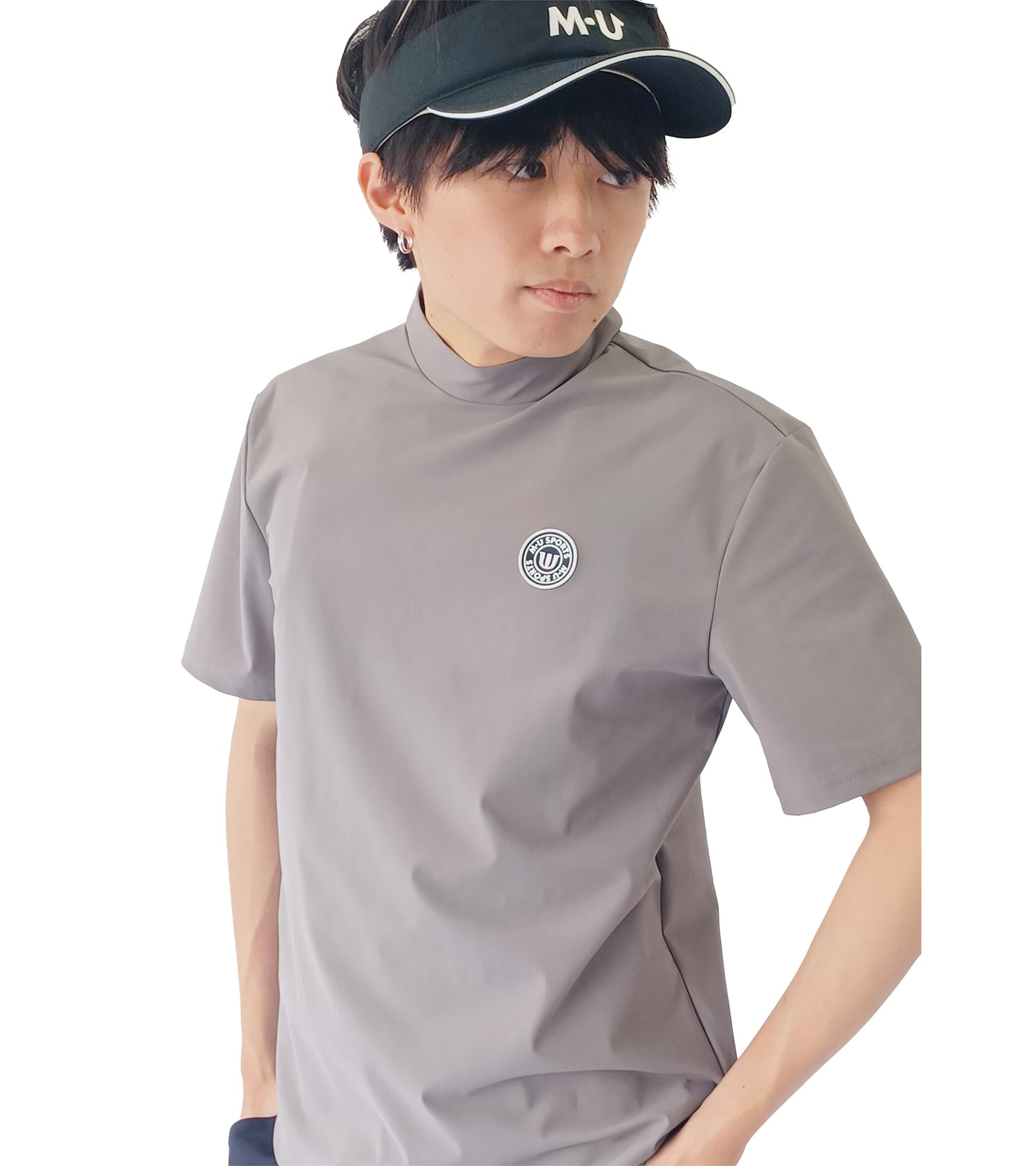 メンズ半袖モックネックプルオーバー