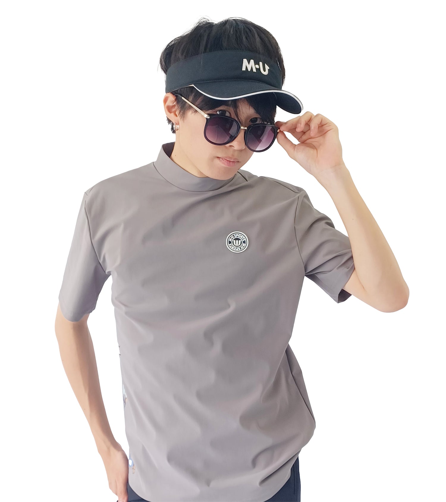 メンズ半袖モックネックプルオーバー