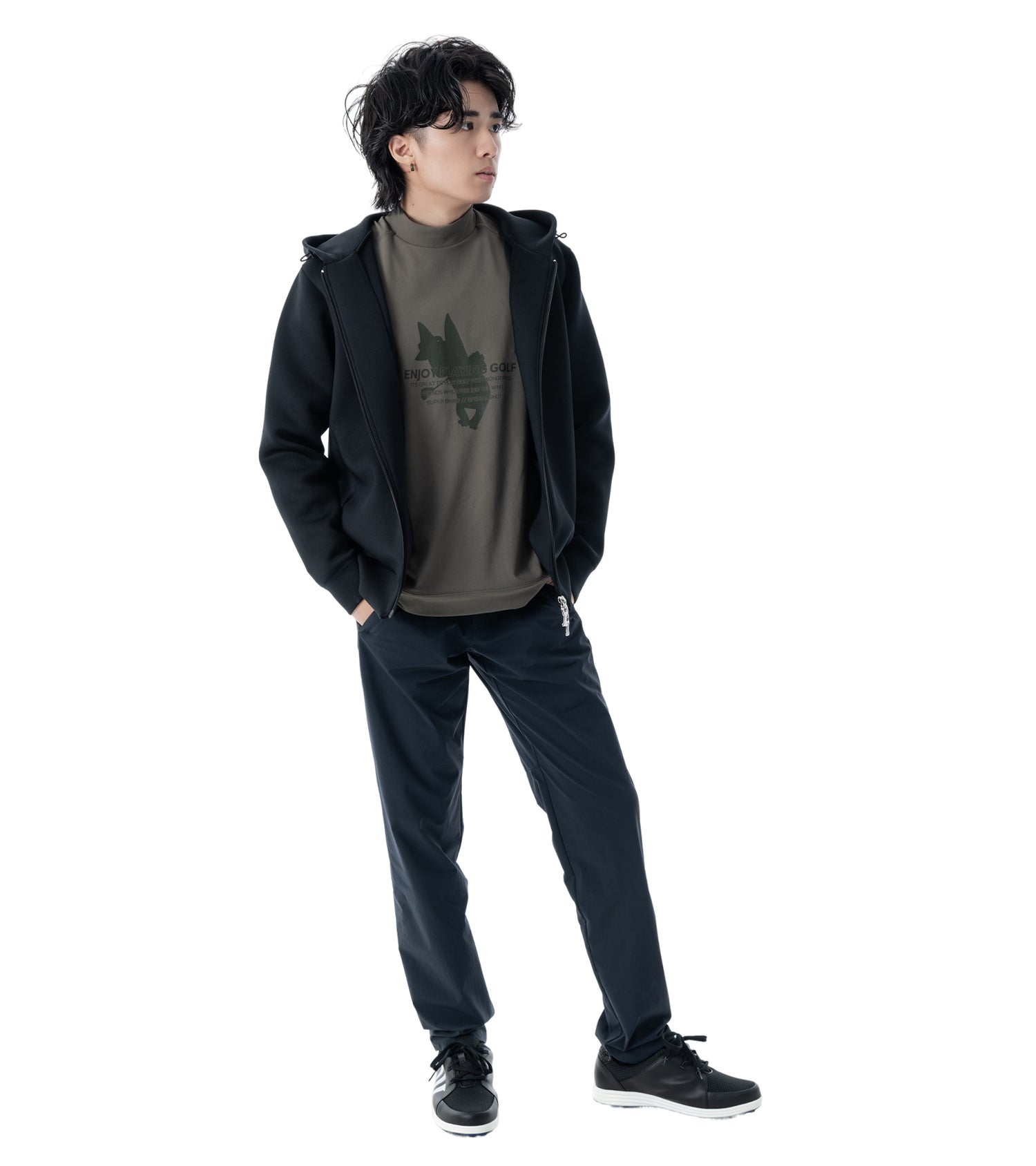 メンズワッペン切替フードパーカー