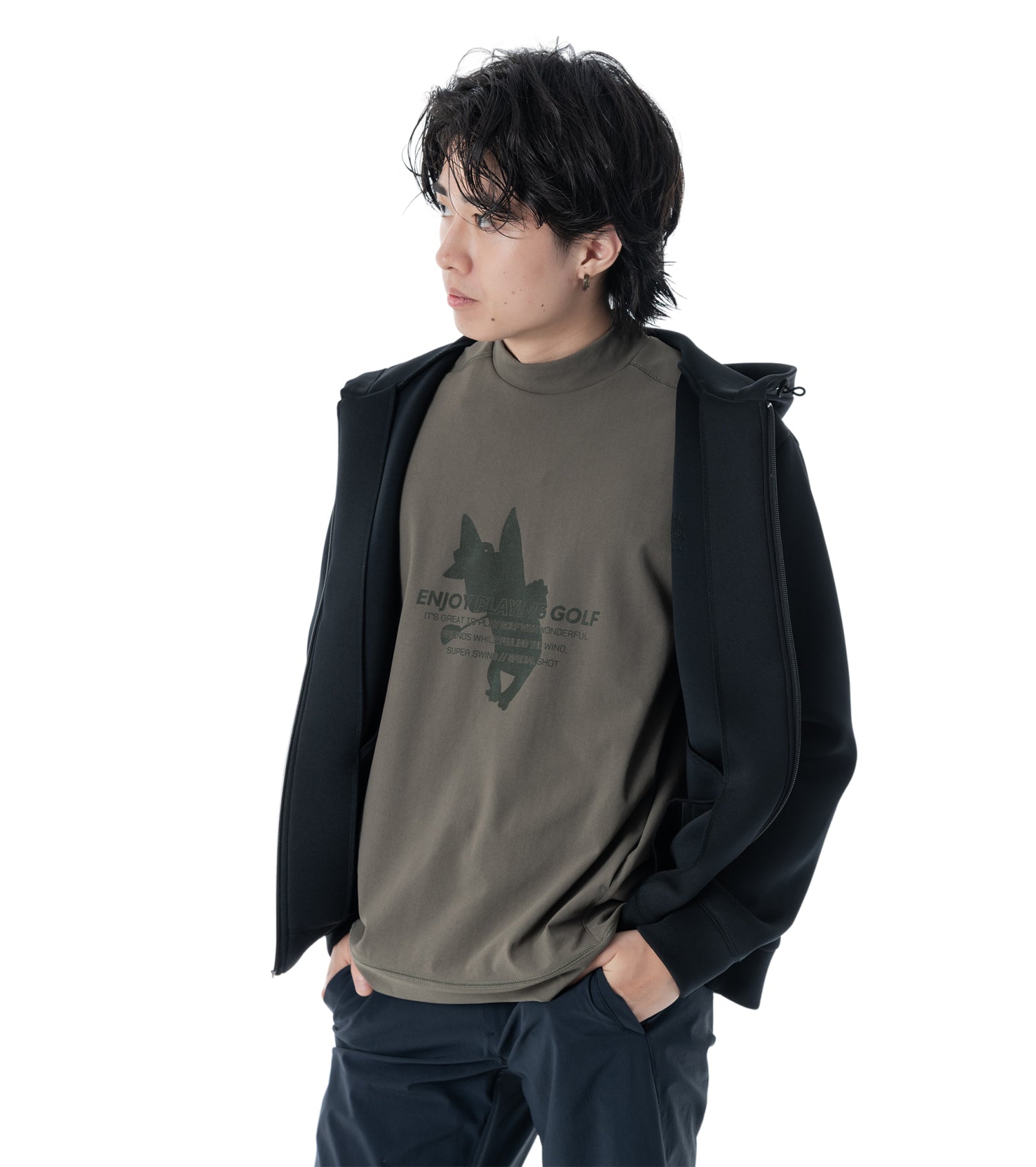 メンズワッペン切替フードパーカー