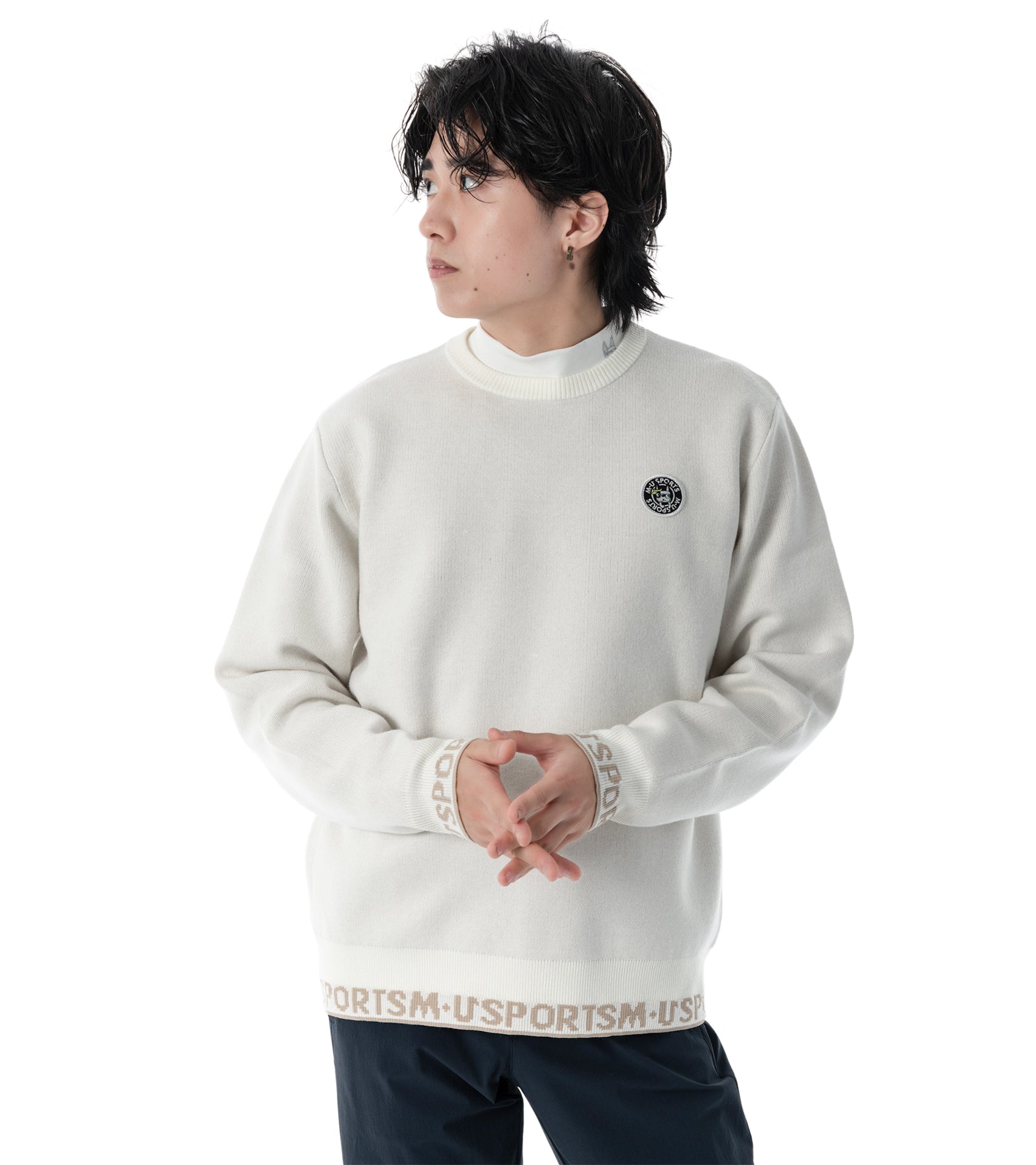 アーモスイングメンズインターシャニット