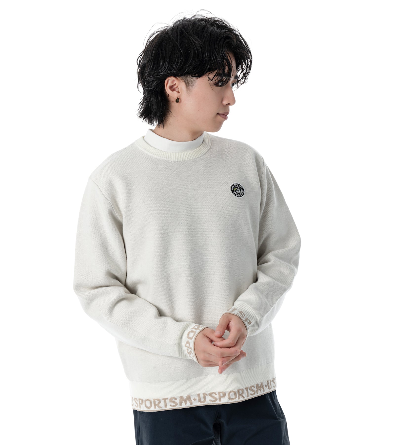 アーモスイングメンズインターシャニット