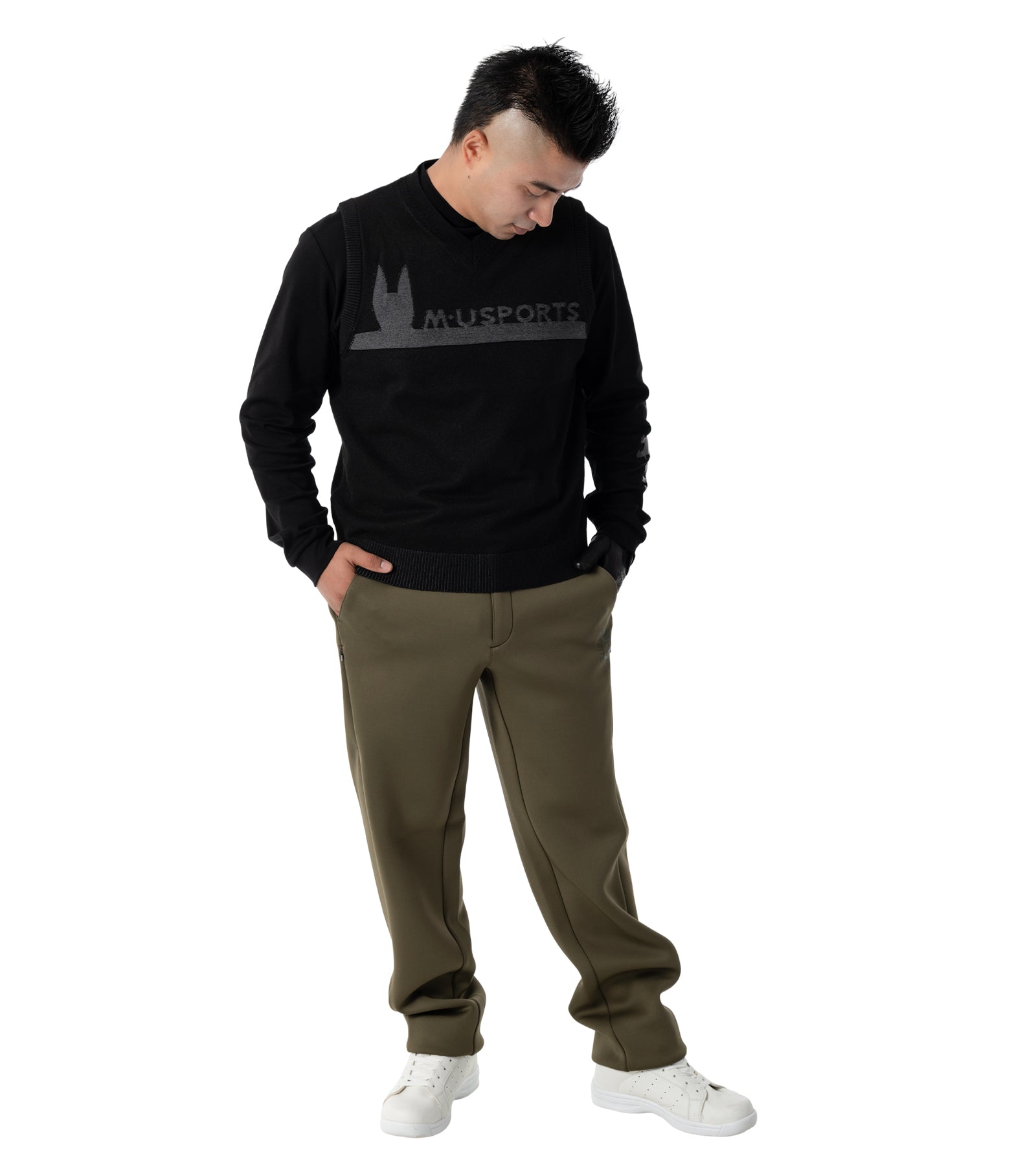 アーモ同色編み柄メンズベスト