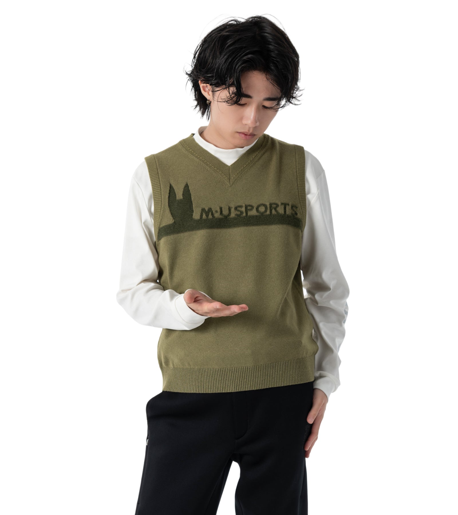 アーモ同色編み柄メンズベスト