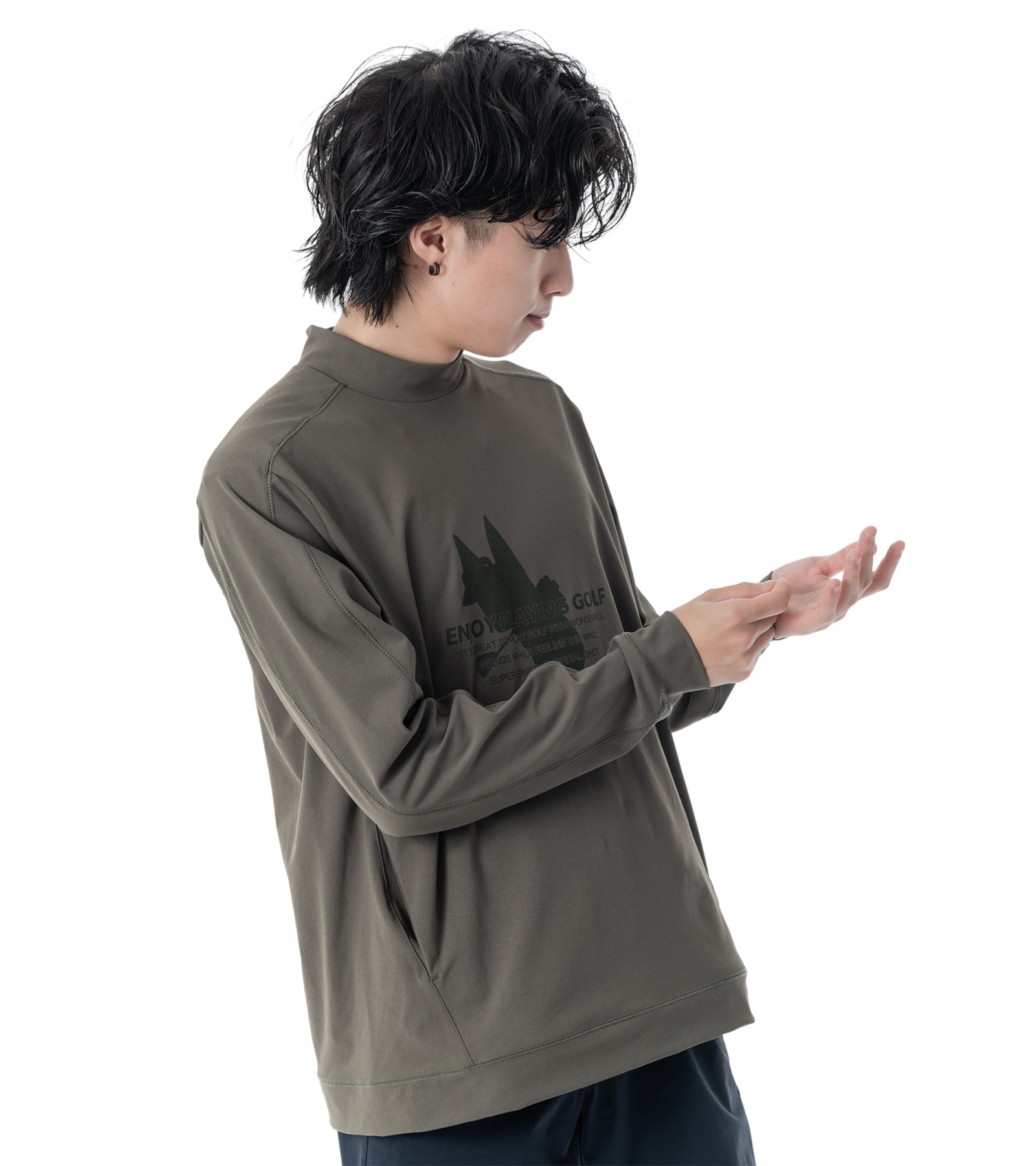 メンズアーモシルエット長袖モックネック