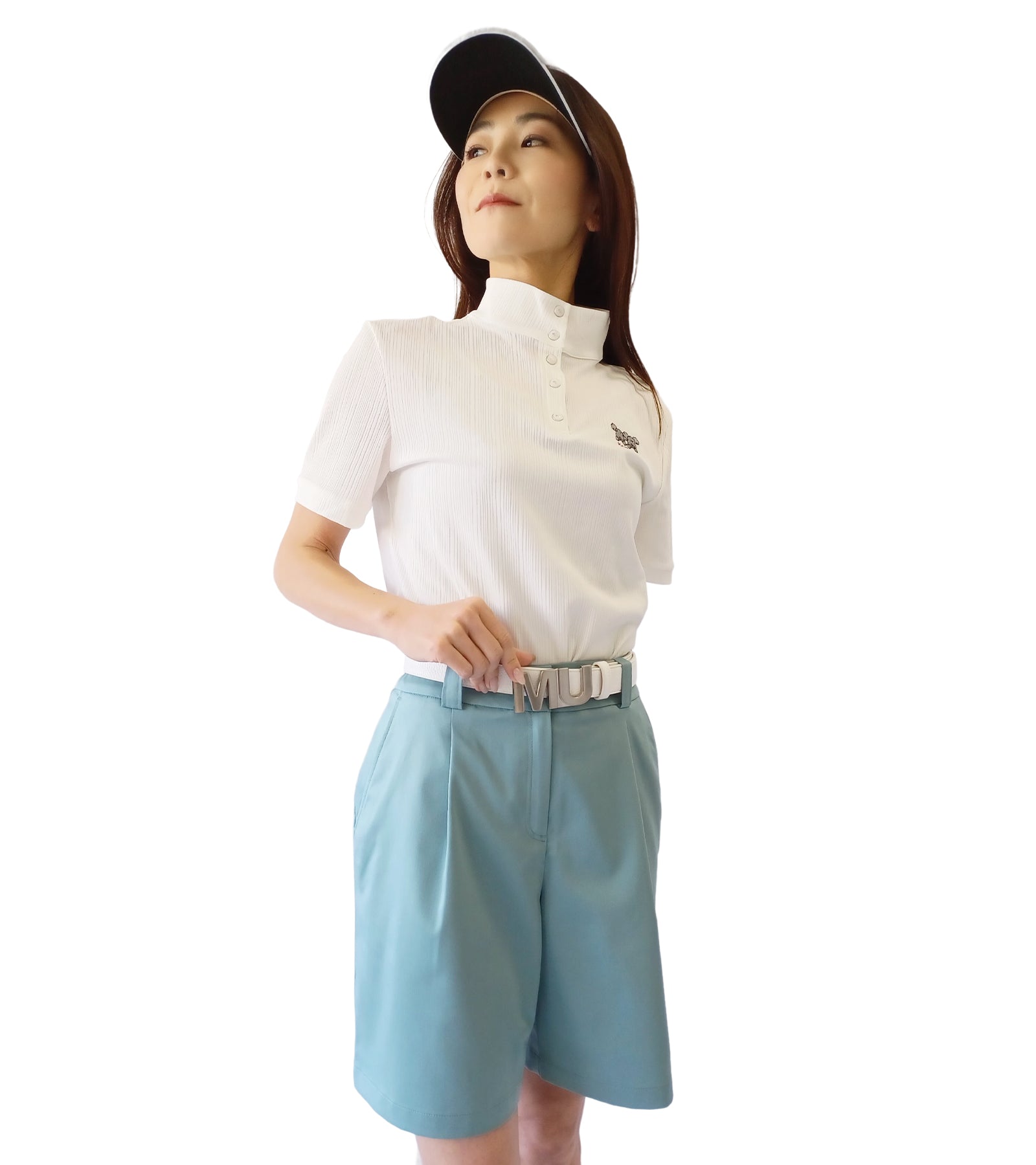 半袖ストライプハイネックプルオーバー