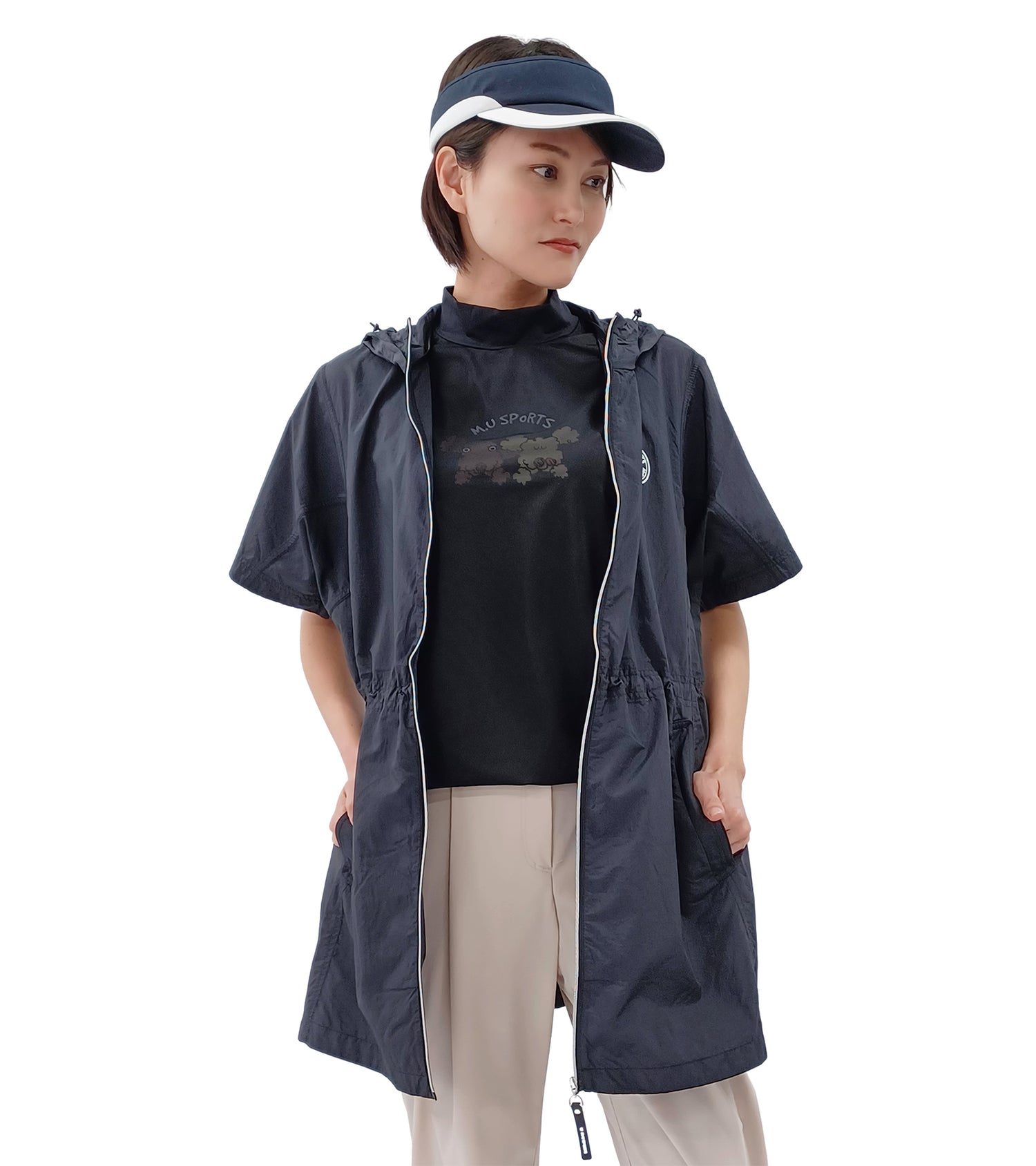 半袖モックネック2枚重ね風Tシャツ