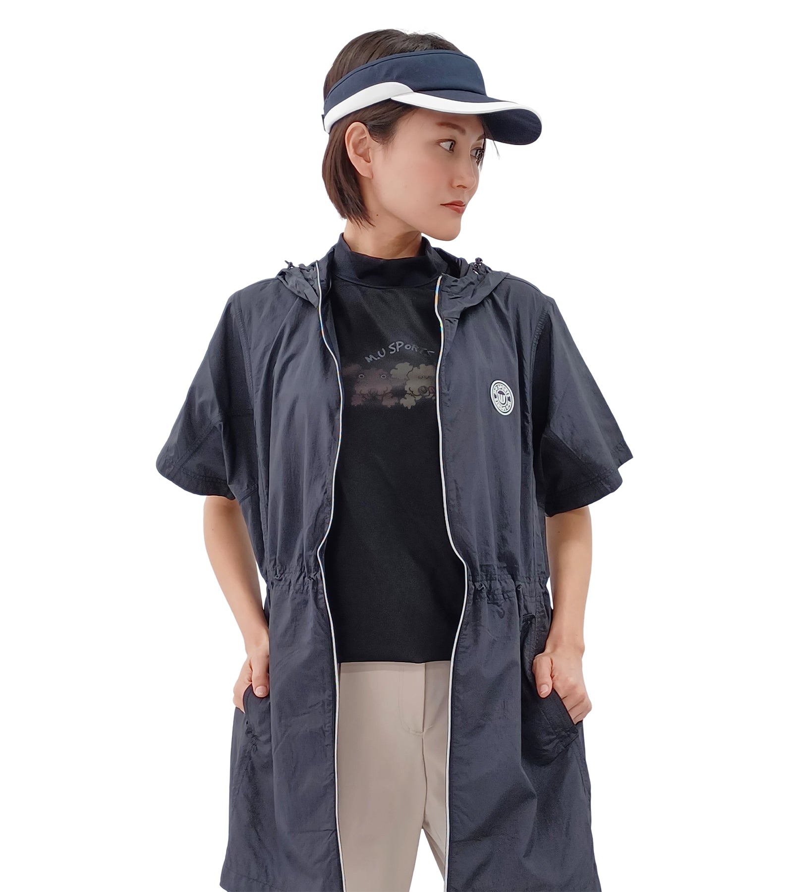半袖モックネック2枚重ね風Tシャツ