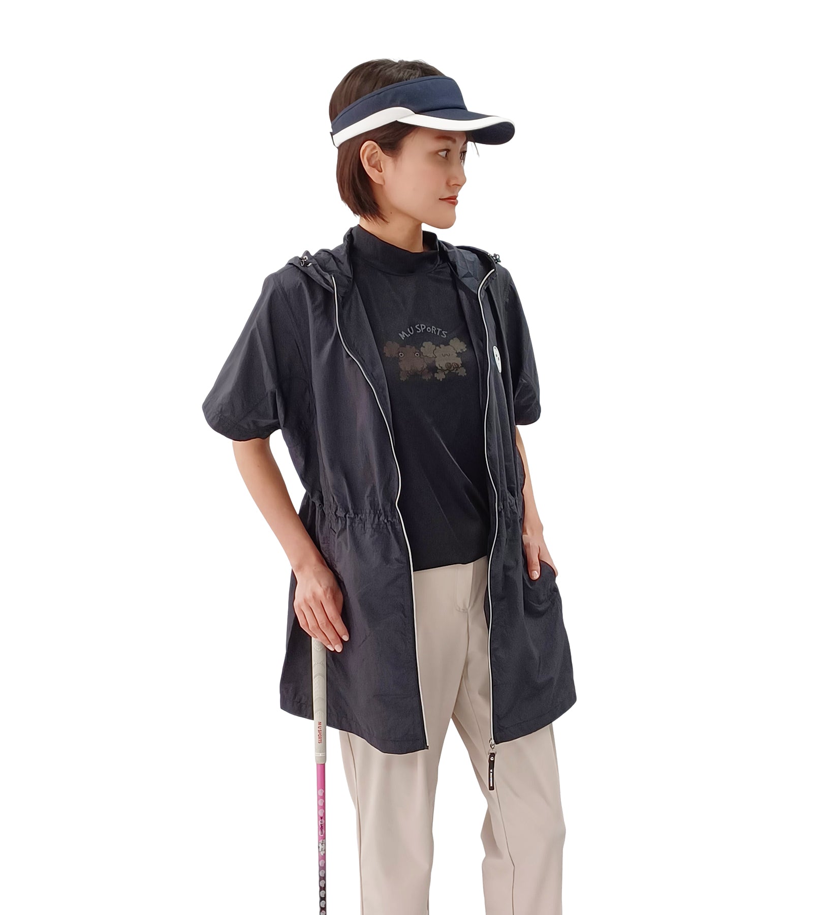 半袖モックネック2枚重ね風Tシャツ