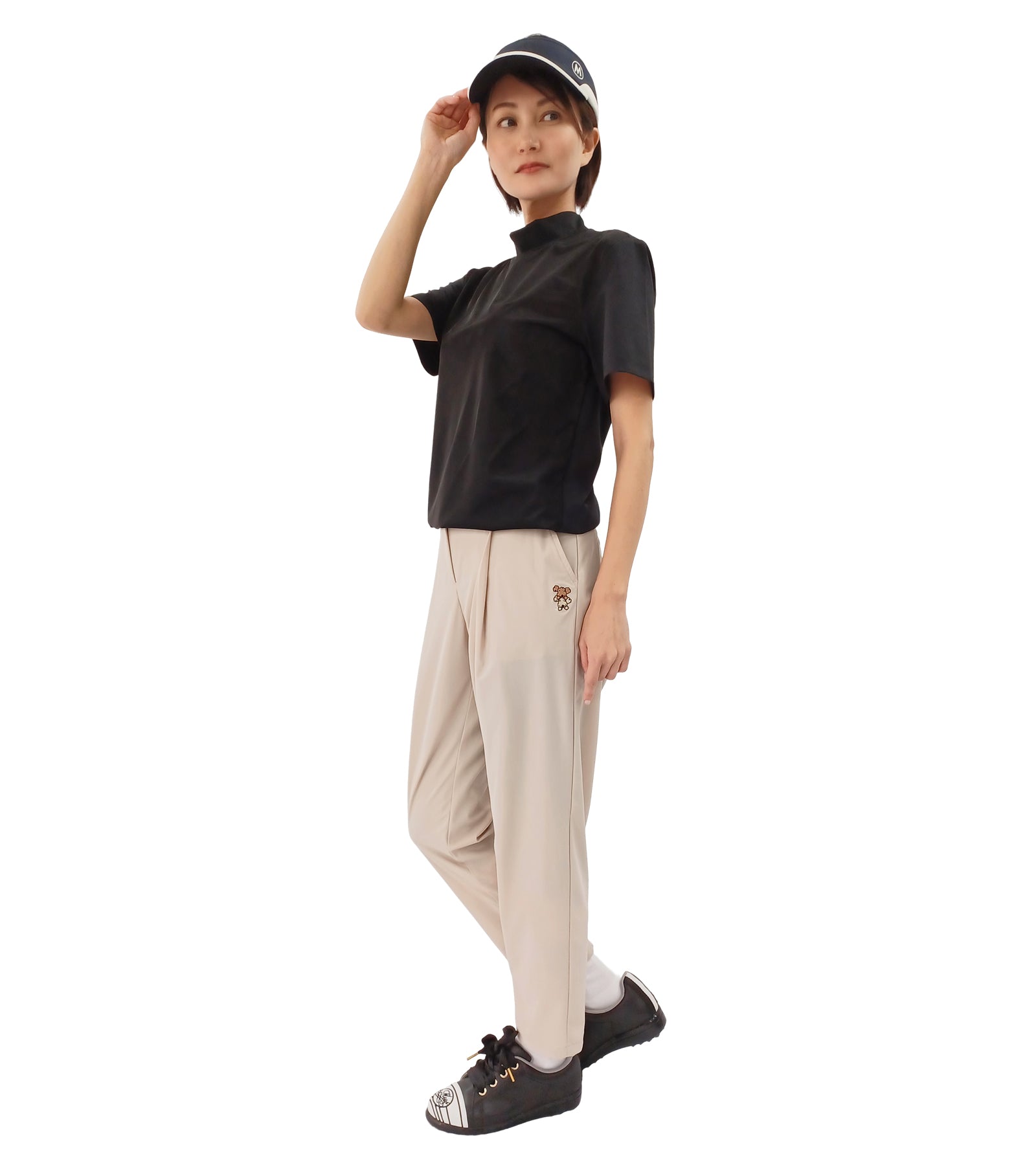 半袖モックネック2枚重ね風Tシャツ