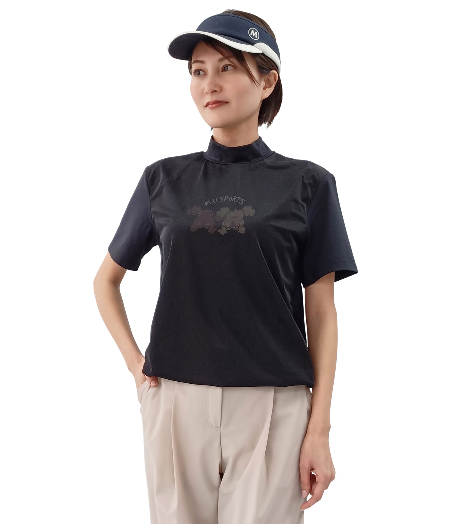 半袖モックネック2枚重ね風Tシャツ