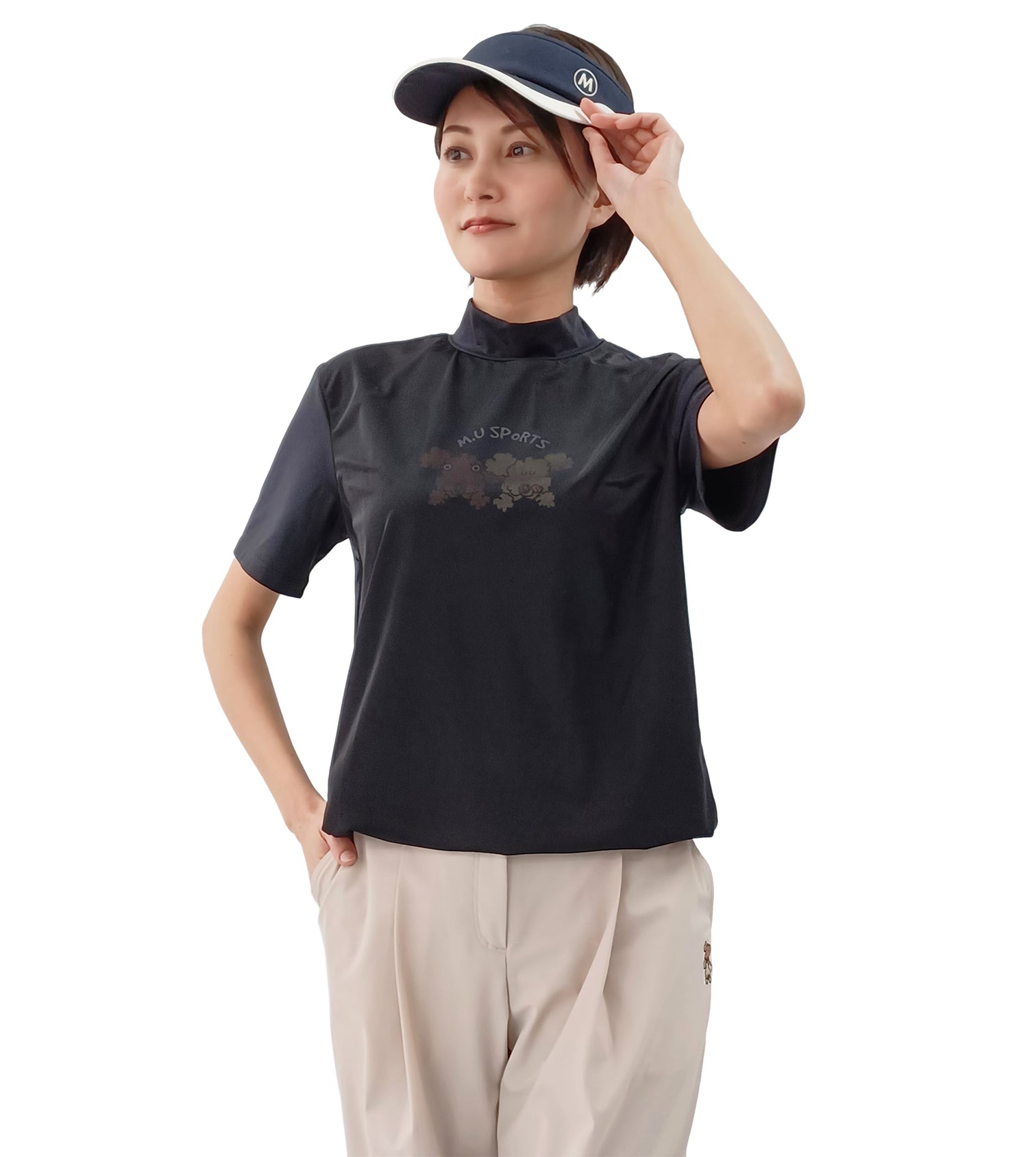 半袖モックネック2枚重ね風Tシャツ