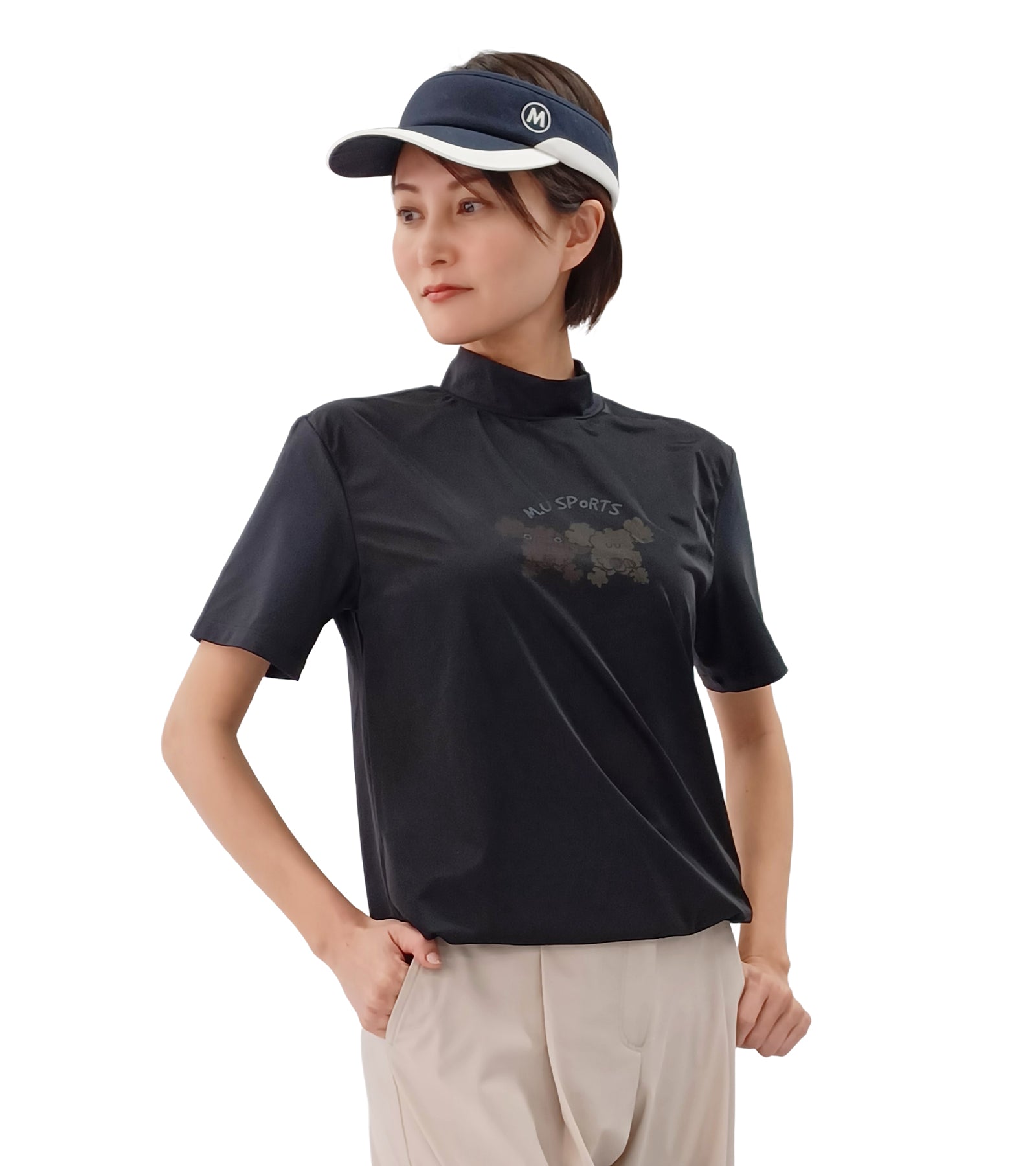 半袖モックネック2枚重ね風Tシャツ