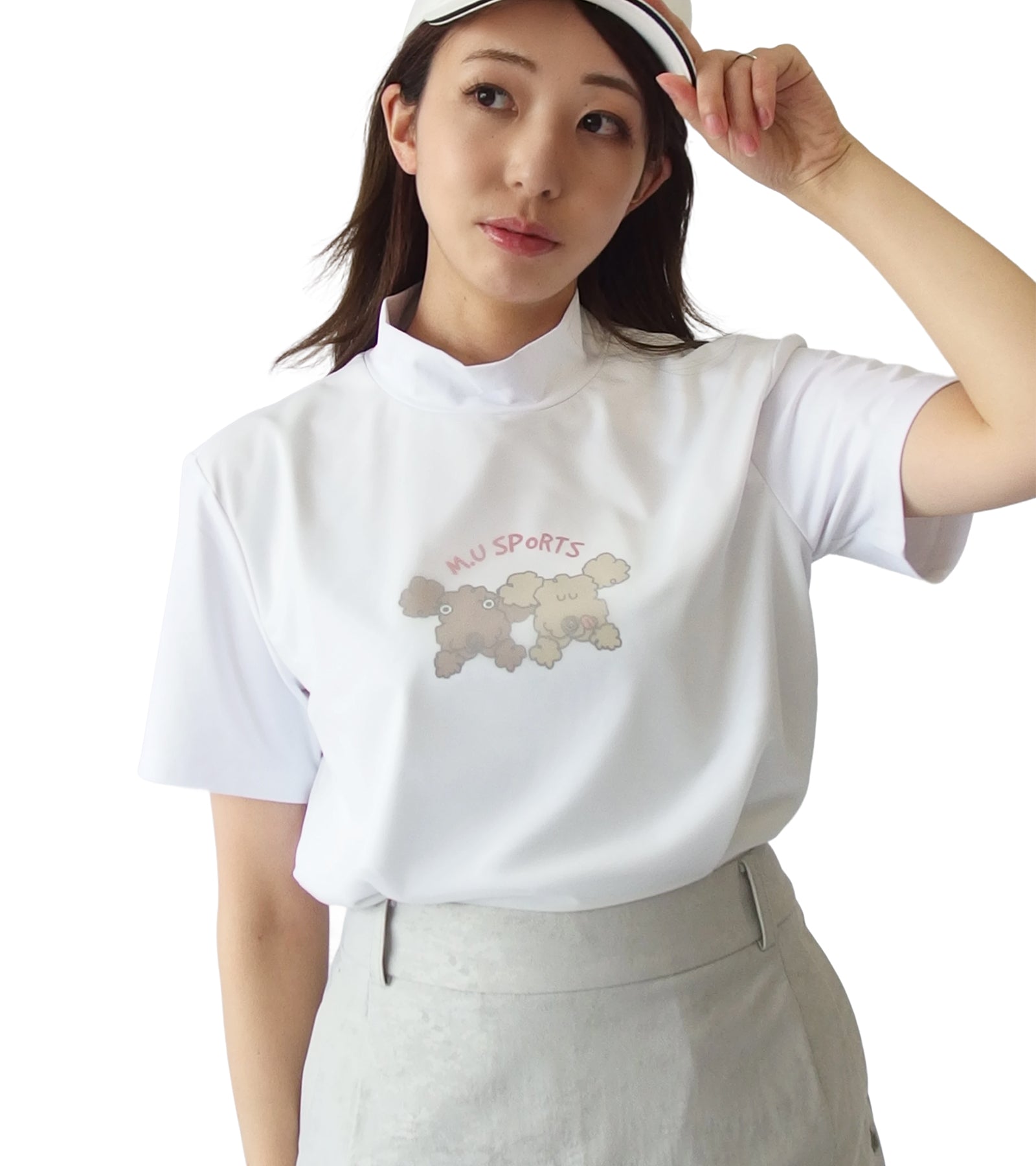 半袖モックネック2枚重ね風Tシャツ