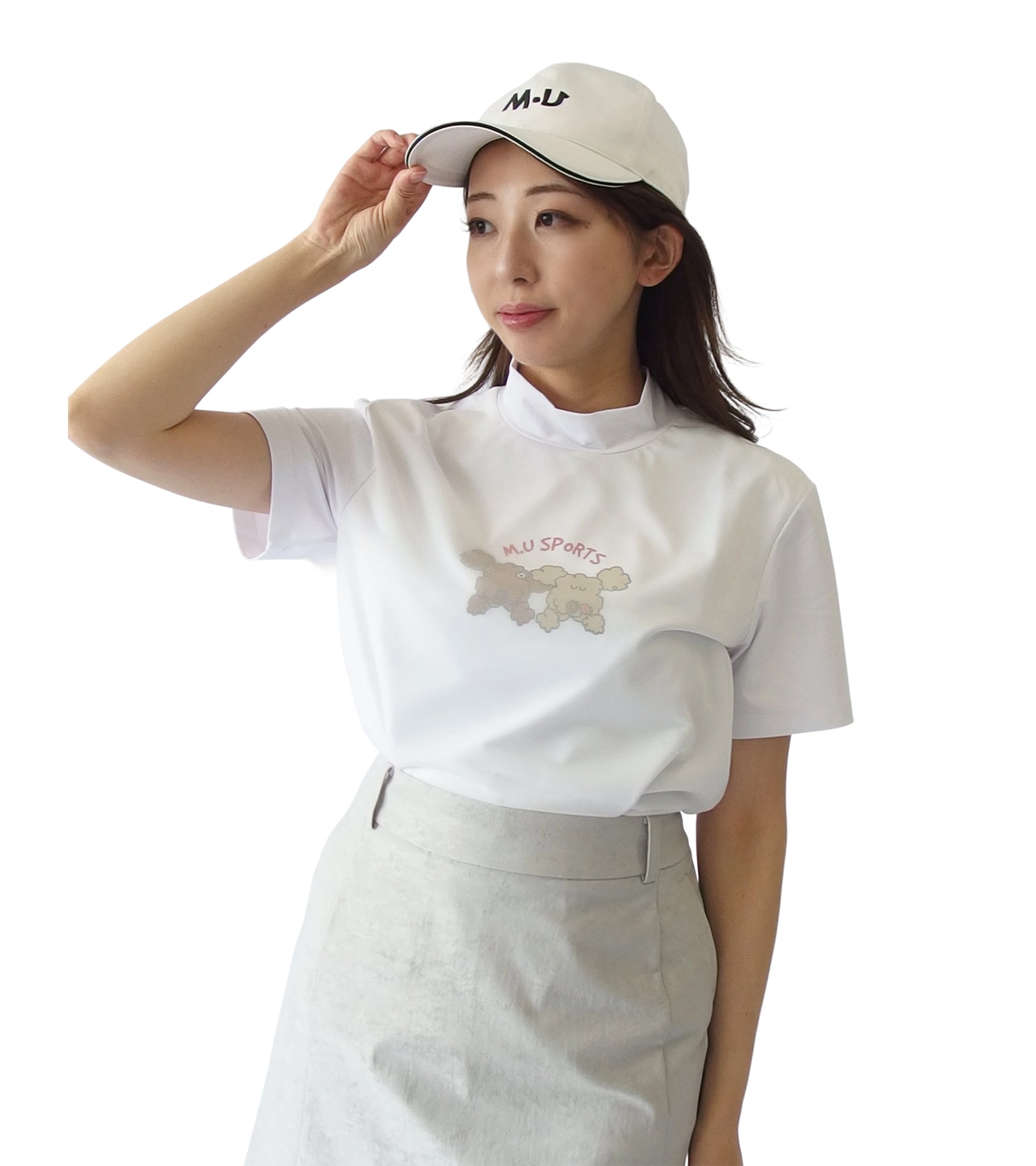 半袖モックネック2枚重ね風Tシャツ