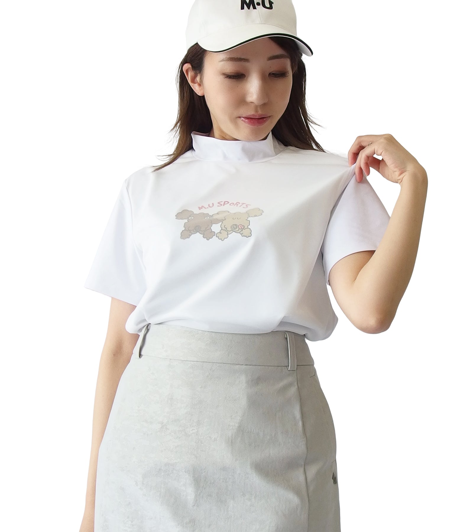 半袖モックネック2枚重ね風Tシャツ
