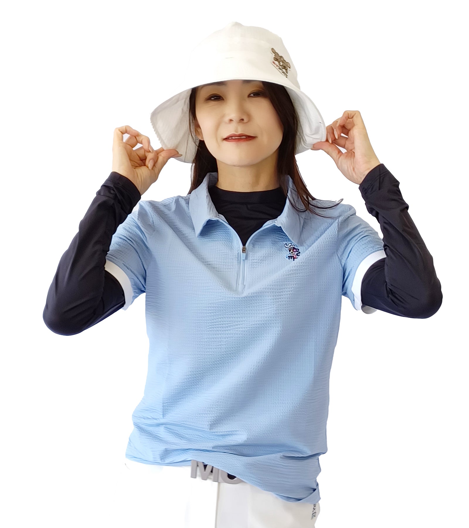 半袖ハーフジップワンポイントシャツ