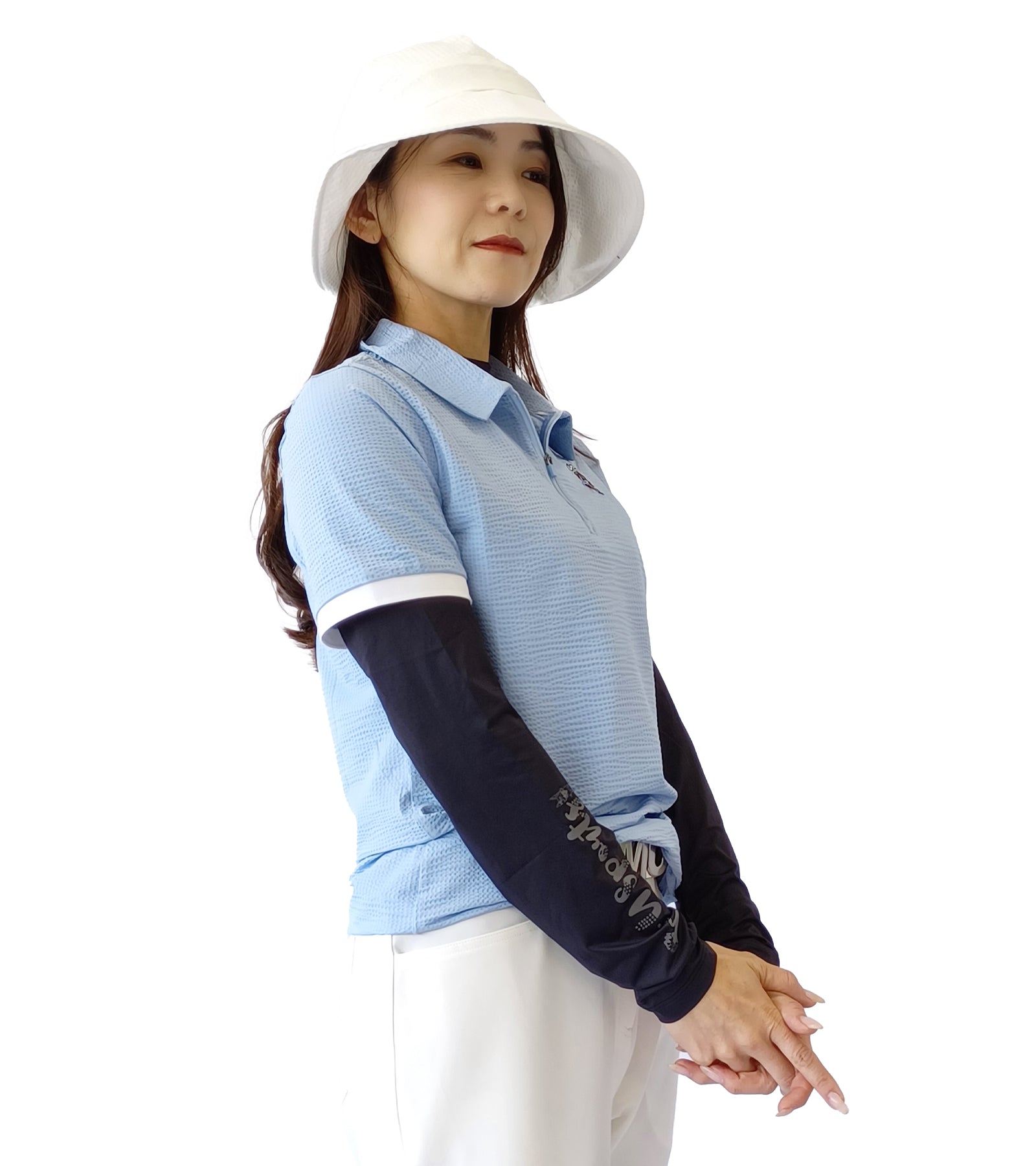 半袖ハーフジップワンポイントシャツ