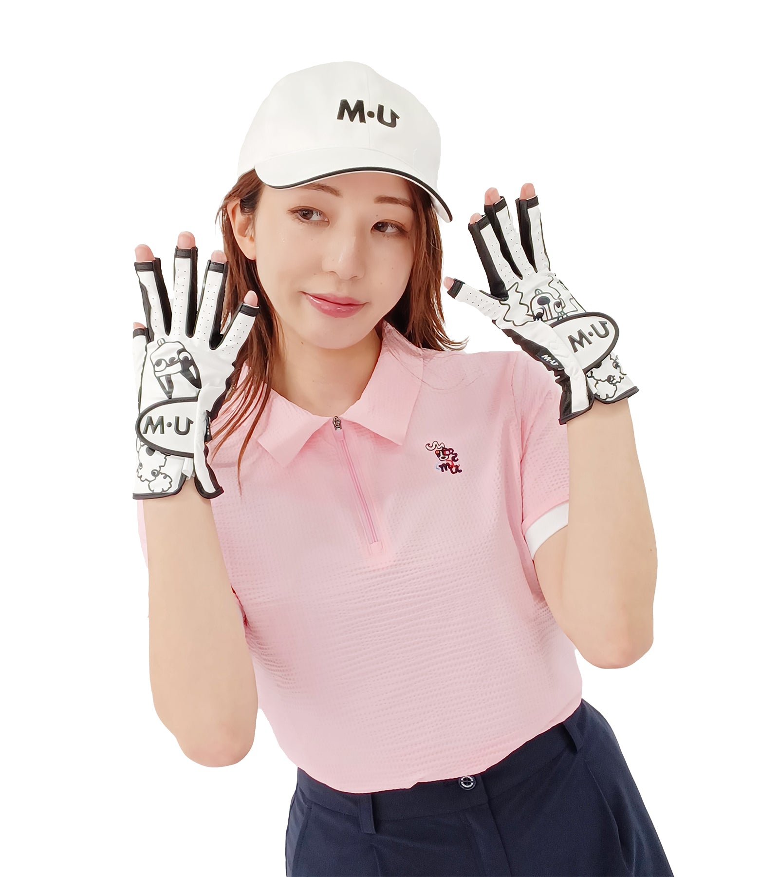 半袖ハーフジップワンポイントシャツ