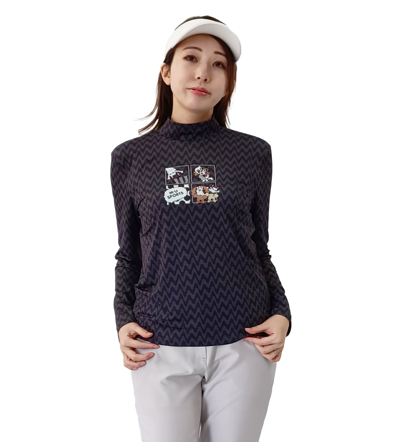 長袖モックネックアメコミ風レイヤーTシャツ