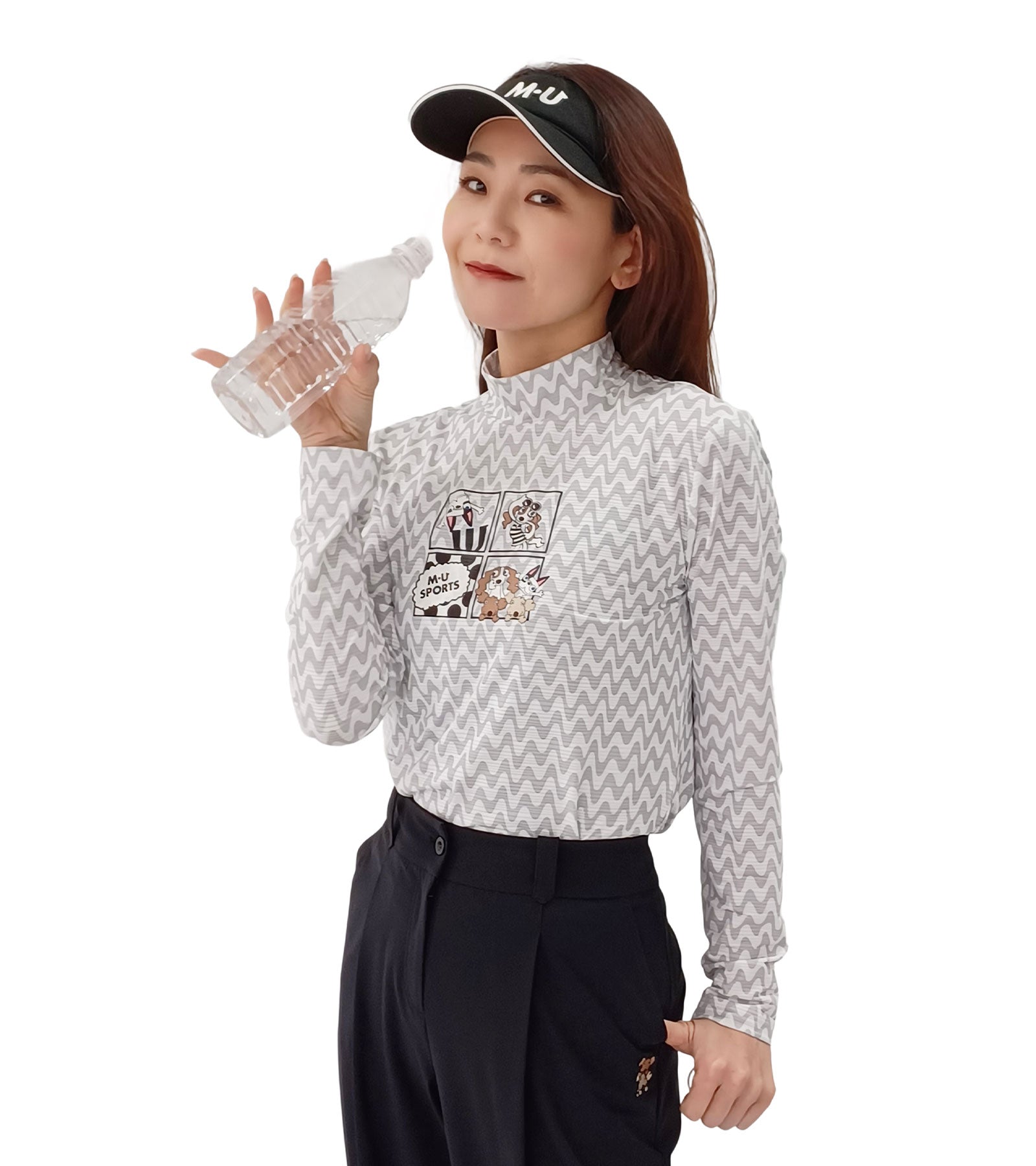 長袖モックネックアメコミ風レイヤーTシャツ