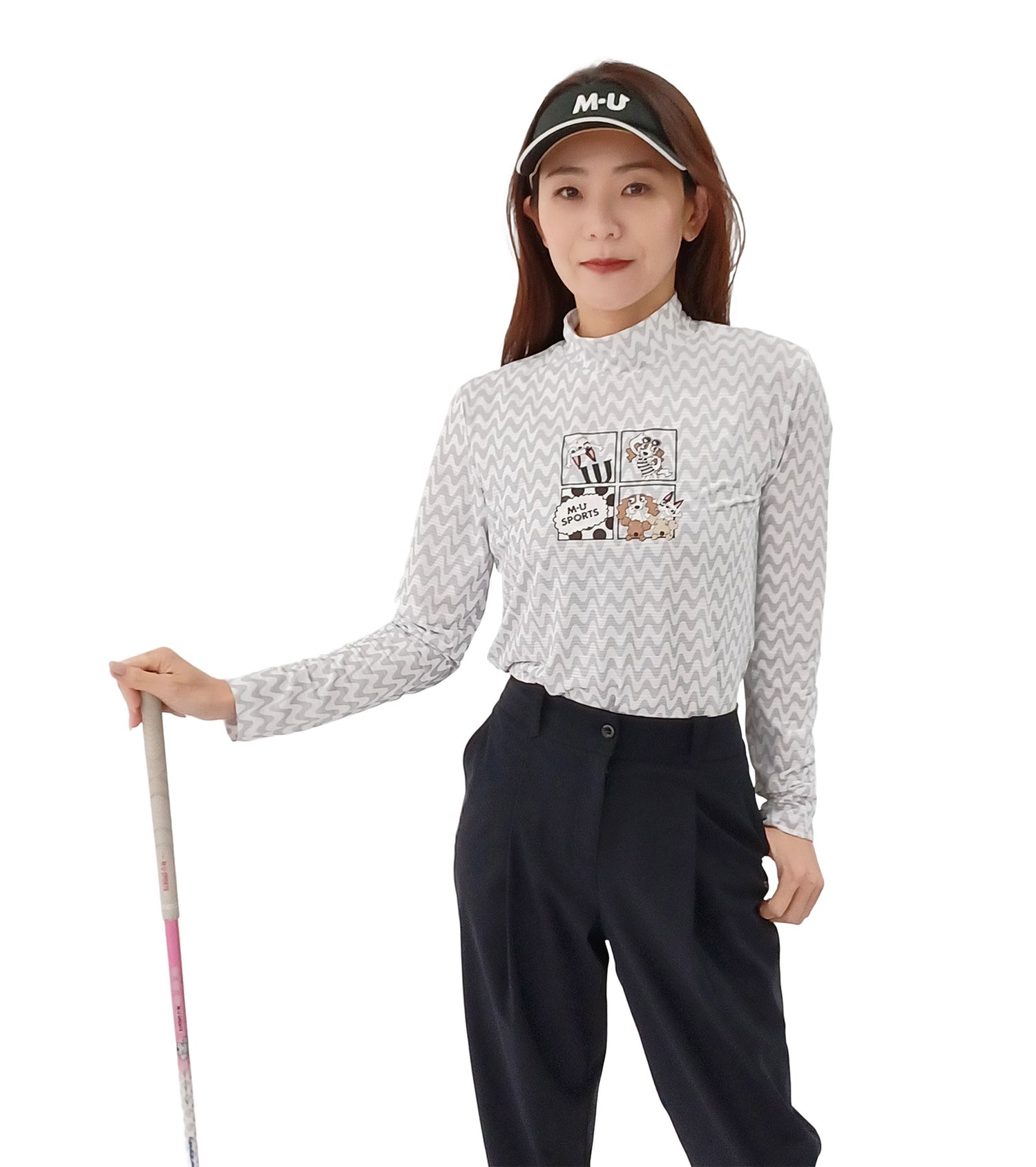 長袖モックネックアメコミ風レイヤーTシャツ