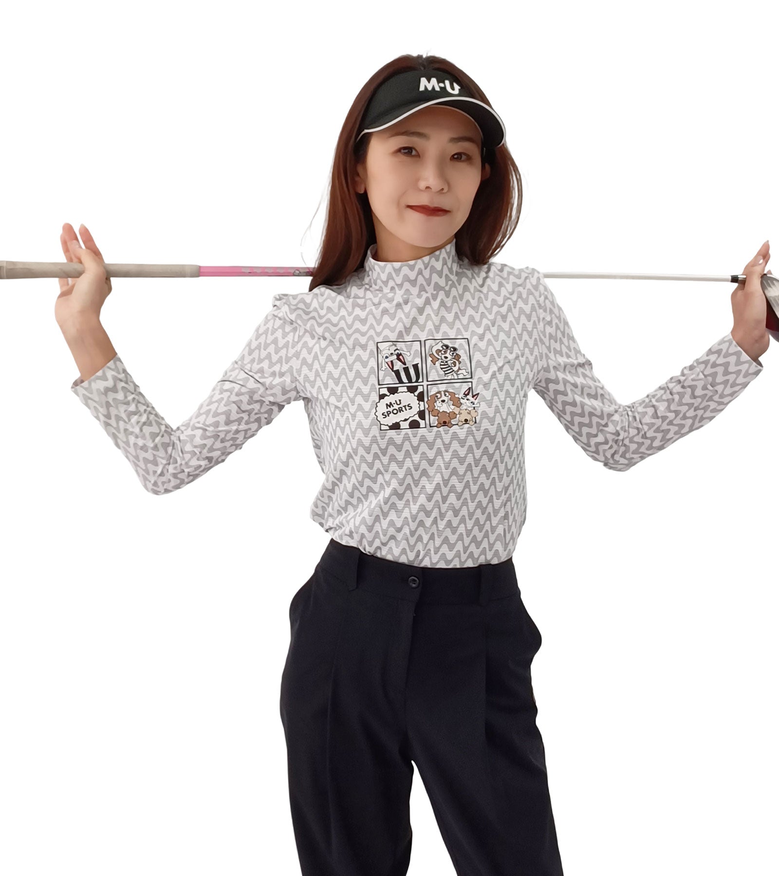 長袖モックネックアメコミ風レイヤーTシャツ