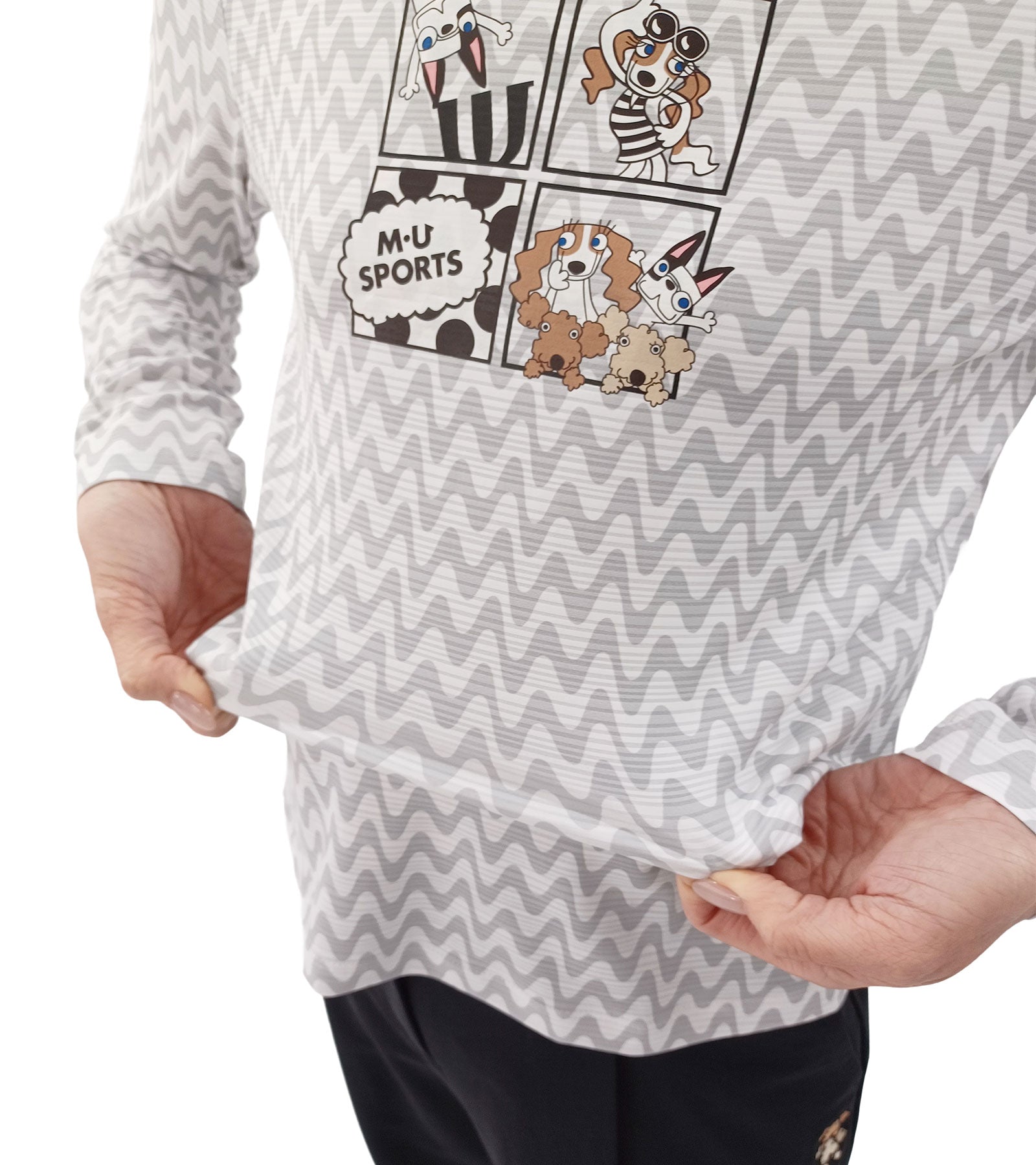 長袖モックネックアメコミ風レイヤーTシャツ