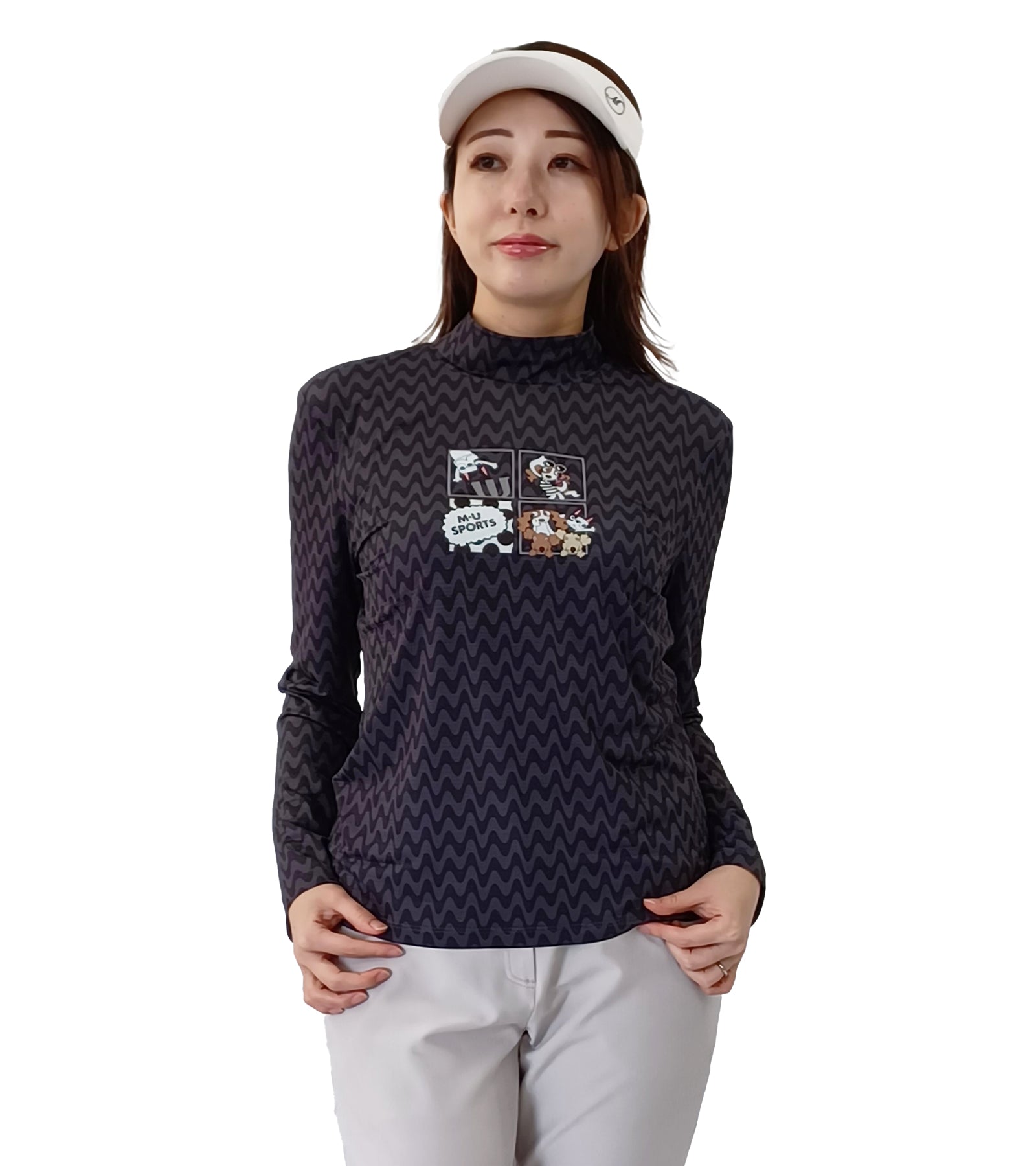 長袖モックネックアメコミ風レイヤーTシャツ