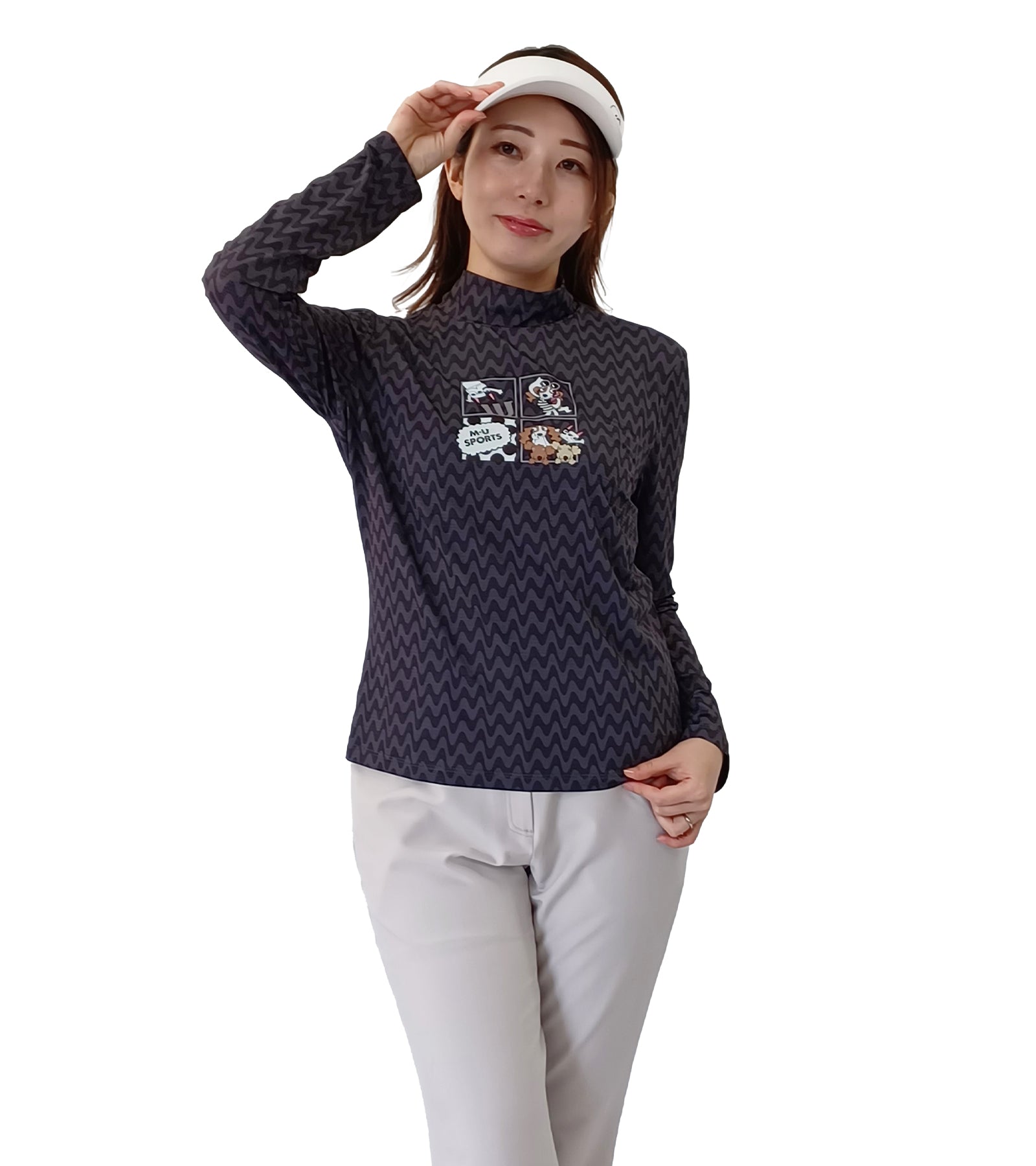 長袖モックネックアメコミ風レイヤーTシャツ
