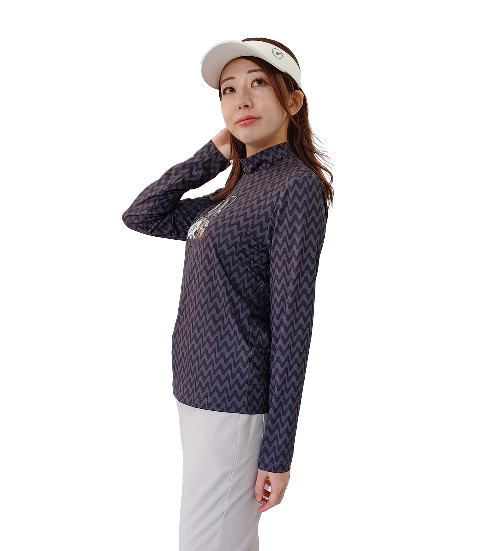 長袖モックネックアメコミ風レイヤーTシャツ