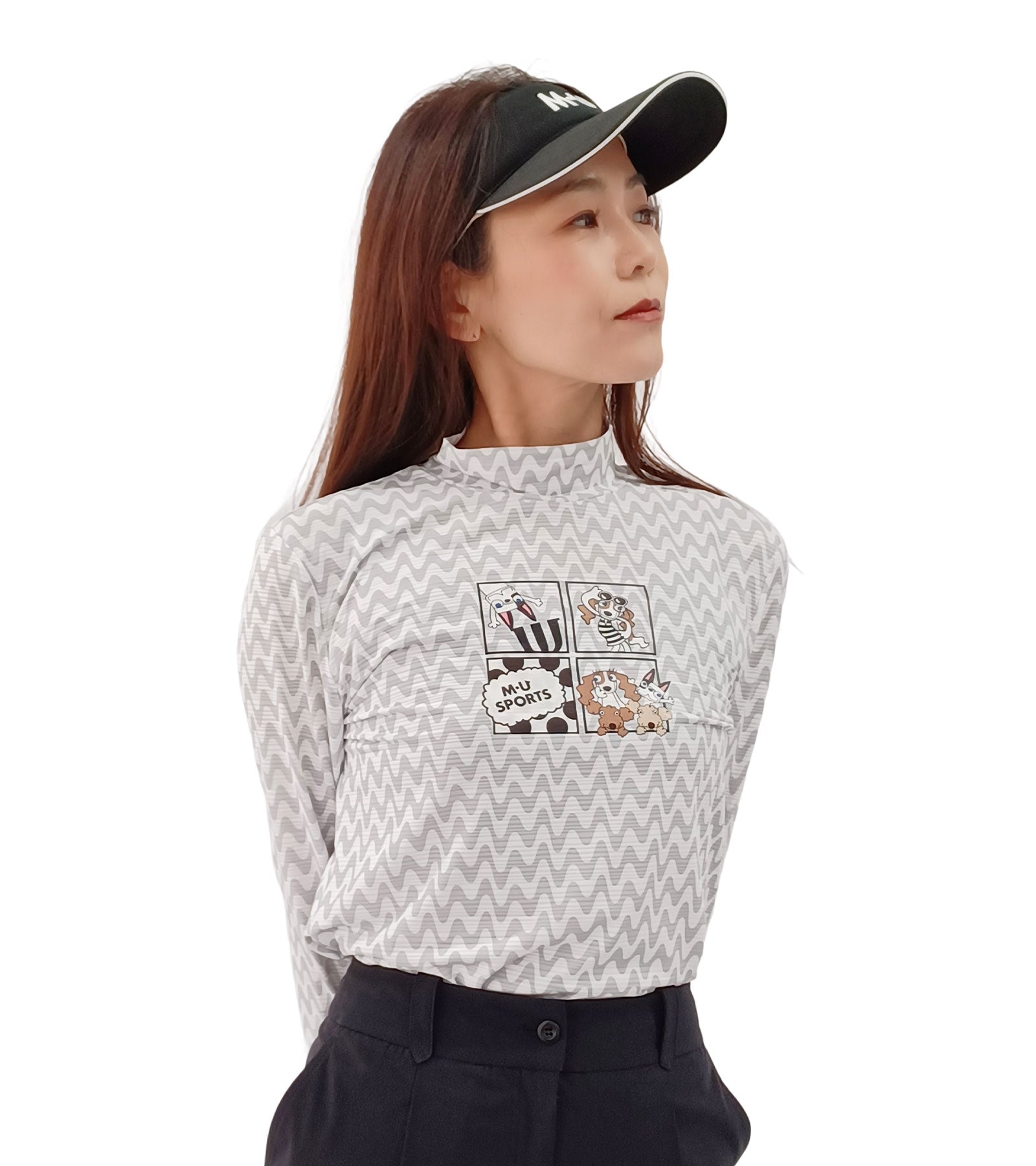 長袖モックネックアメコミ風レイヤーTシャツ
