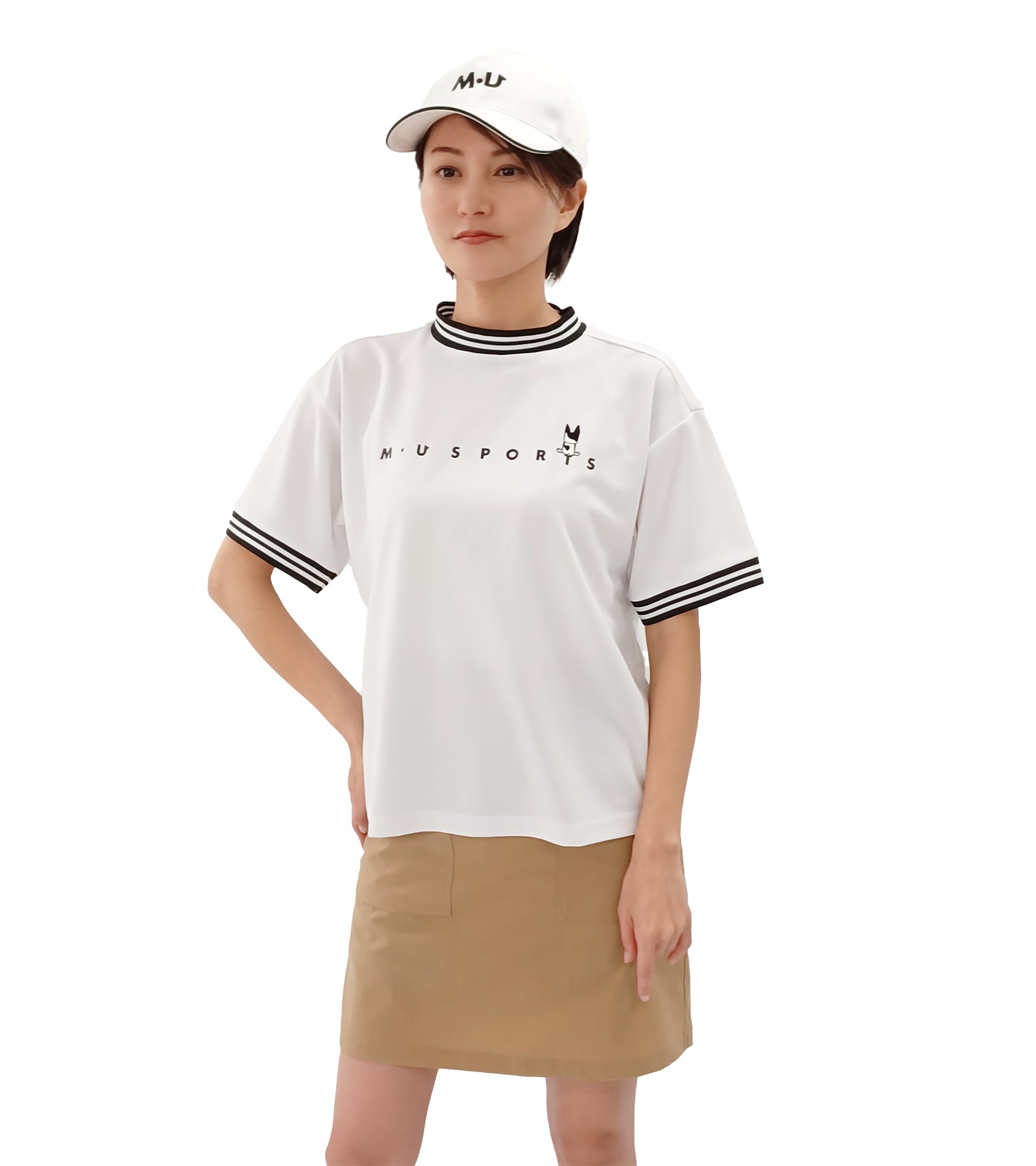 半袖モックネックロゴTシャツ