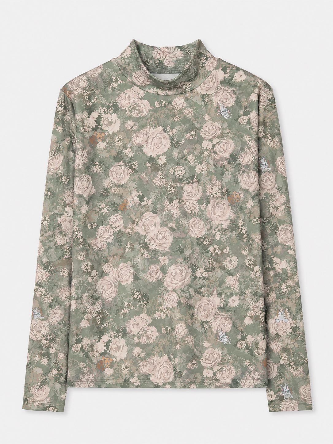 花柄モックネックTシャツ