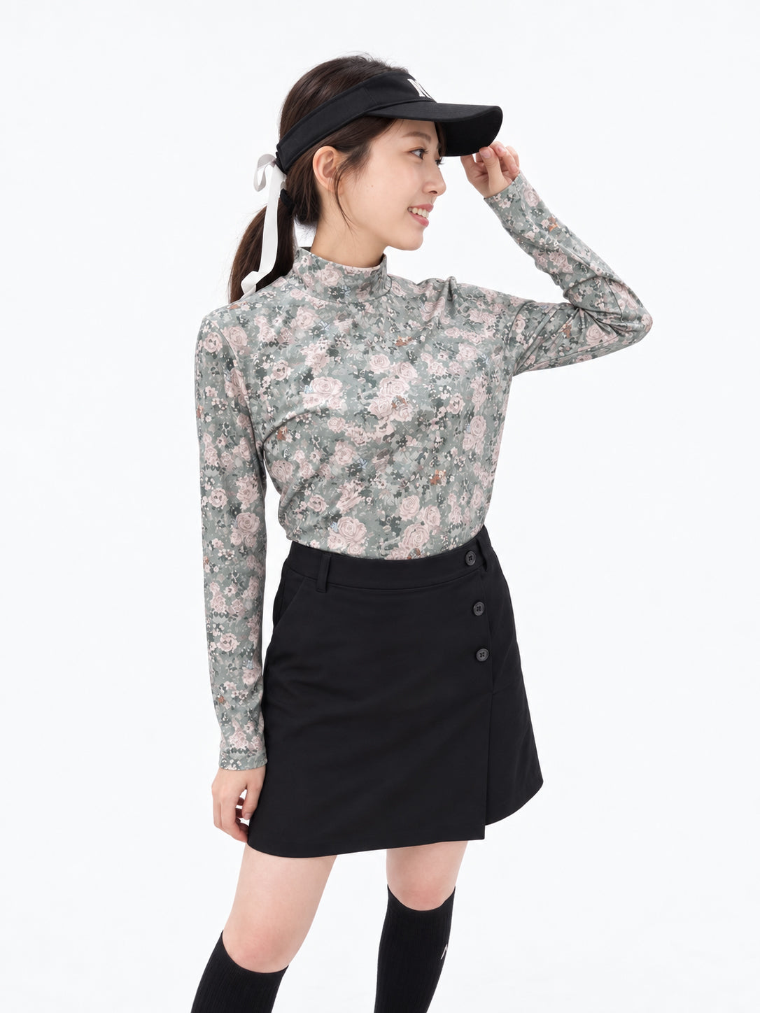 花柄モックネックTシャツ