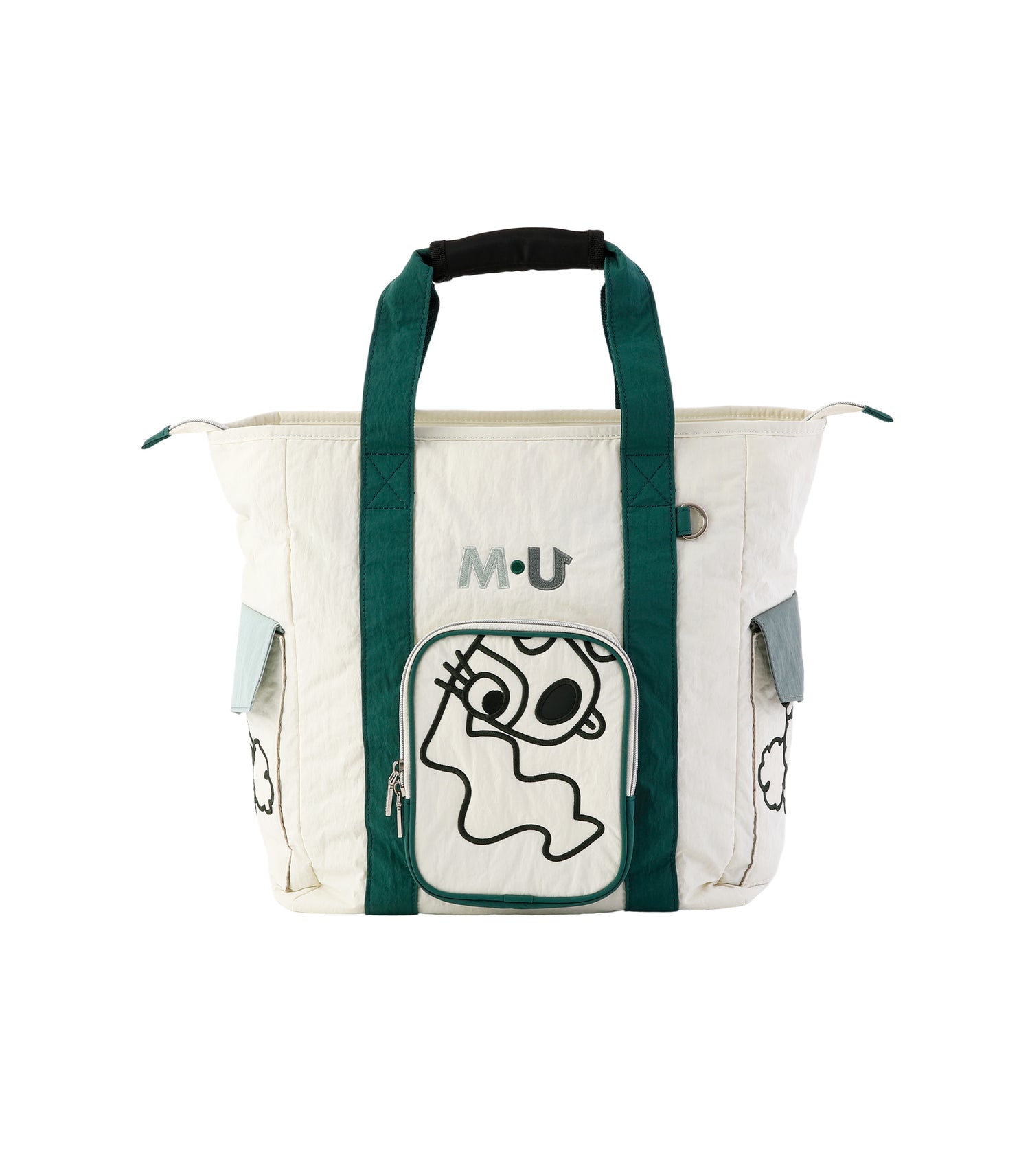 軽量変顔キャラクター刺繍トート型ボストンバッグ