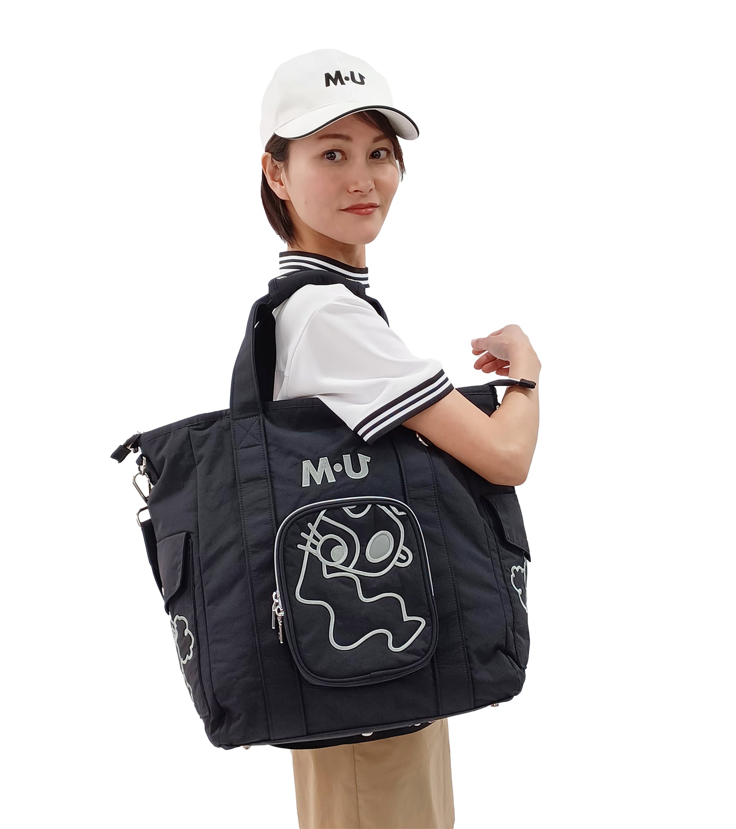 軽量変顔キャラクター刺繍トート型ボストンバッグ