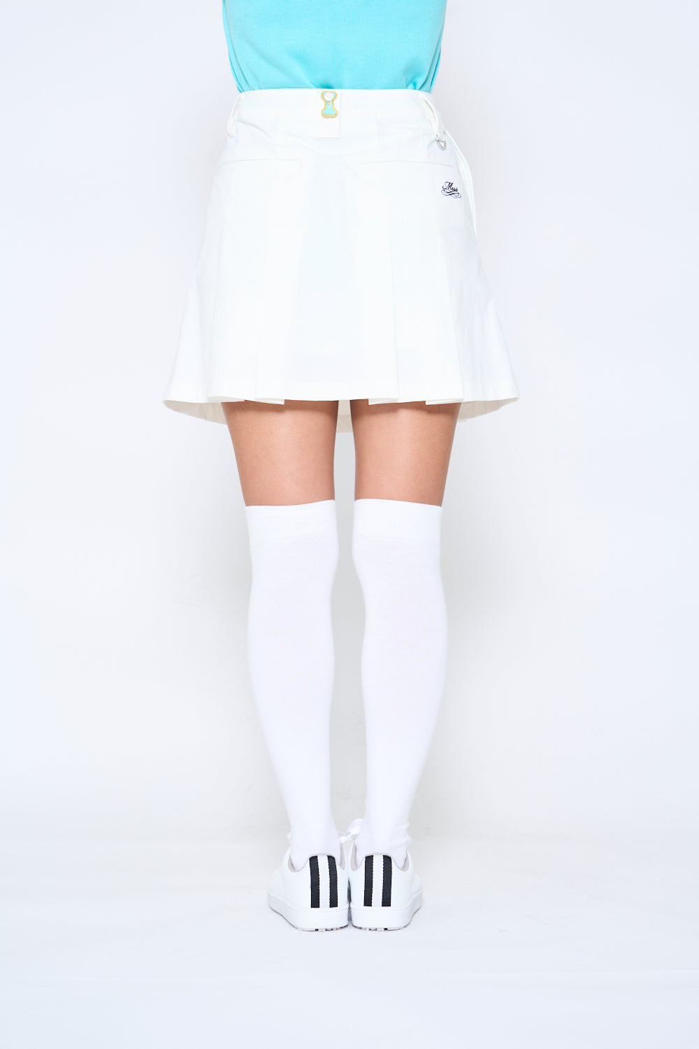High tension pleated skirt with ribbon belt (701H6508K)